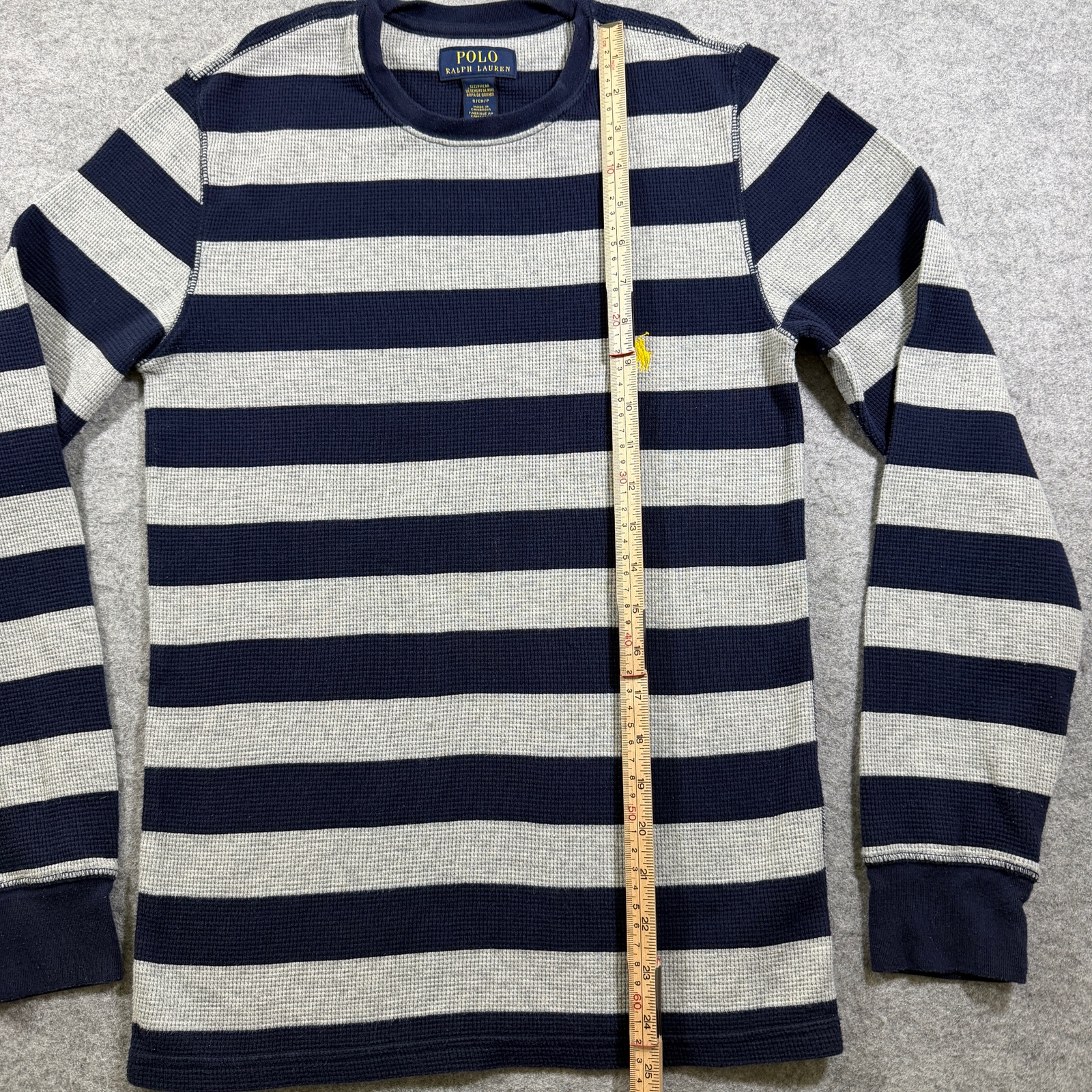 Polo Ralph Lauren Thermal Shirt Womens S Navy Gray Stripe Waffle Knit Pony Logo thumbnail 7