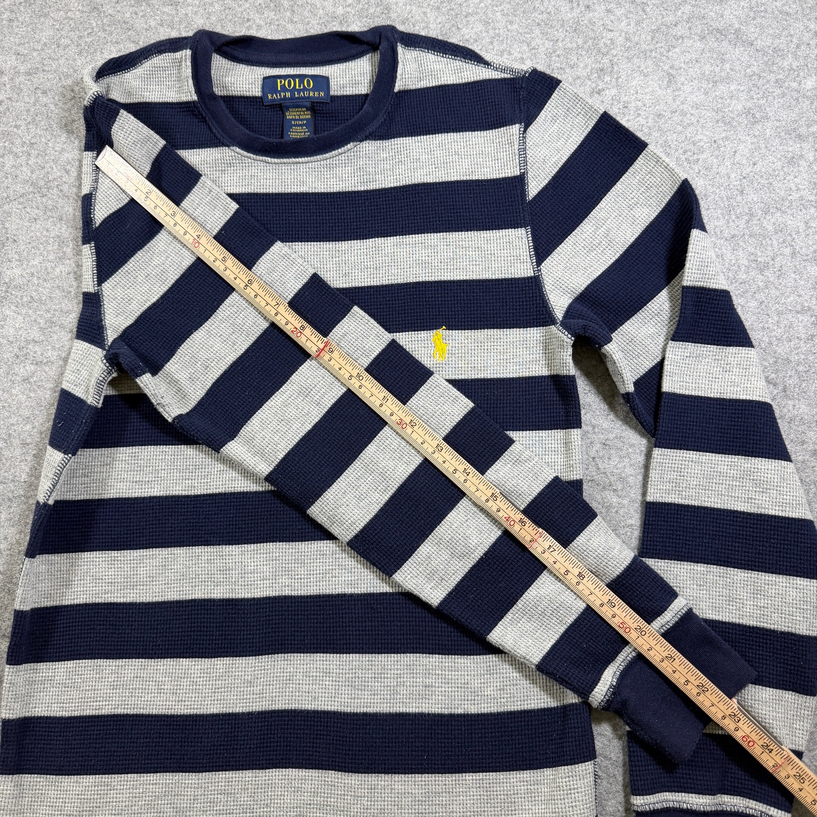Polo Ralph Lauren Thermal Shirt Womens S Navy Gray Stripe Waffle Knit Pony Logo thumbnail 8