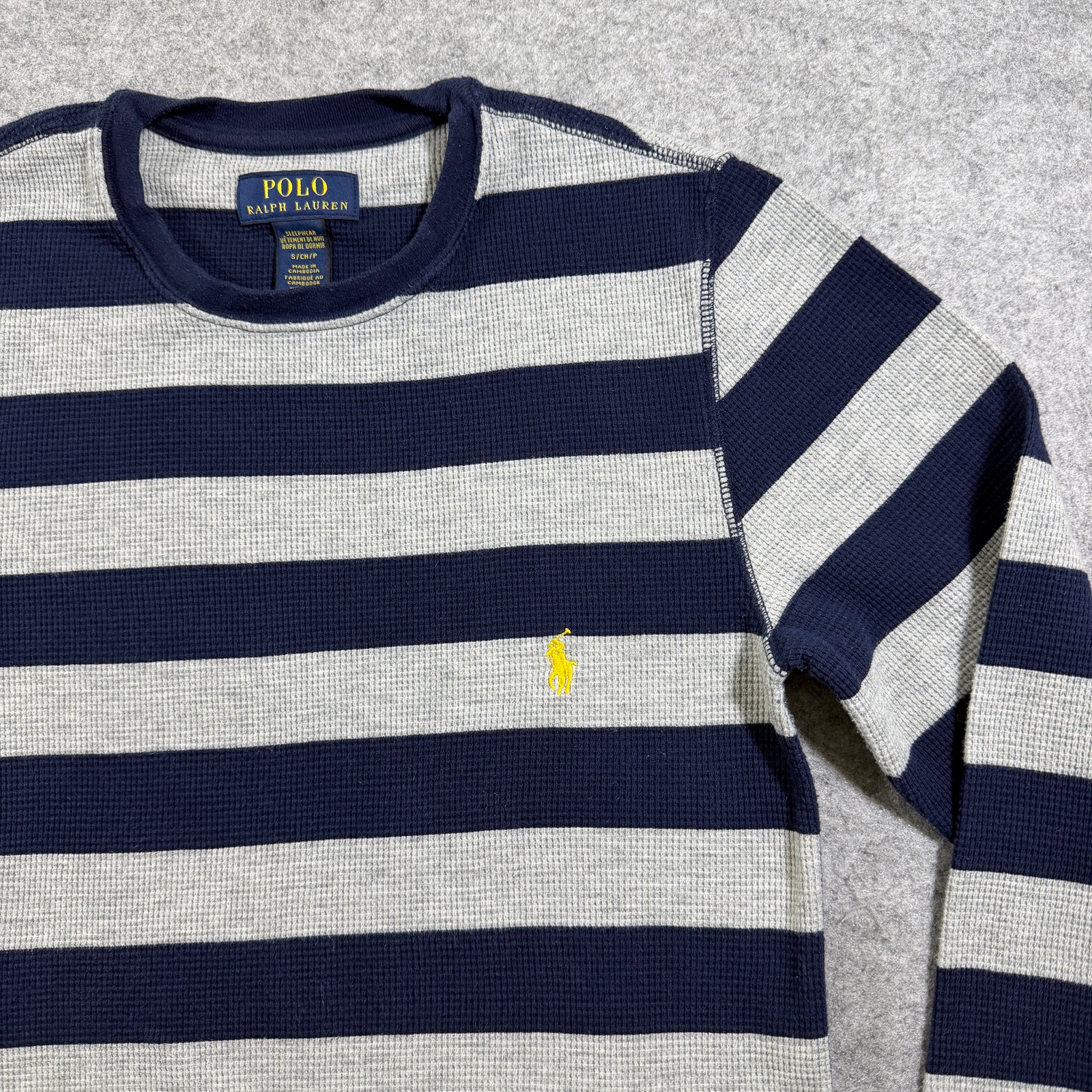 Polo Ralph Lauren Thermal Shirt Womens S Navy Gray Stripe Waffle Knit Pony Logo thumbnail 9