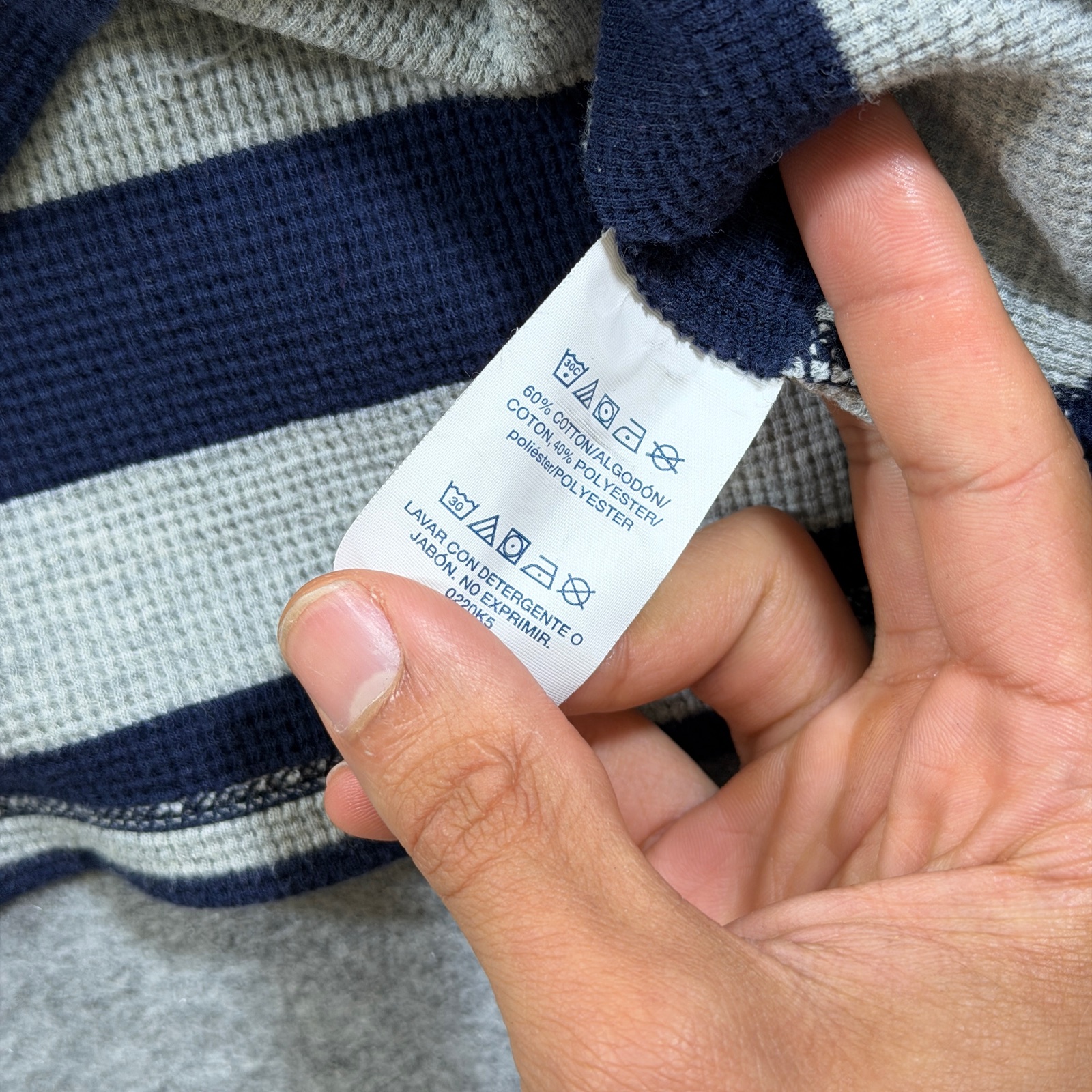 Polo Ralph Lauren Thermal Shirt Womens S Navy Gray Stripe Waffle Knit Pony Logo thumbnail 10