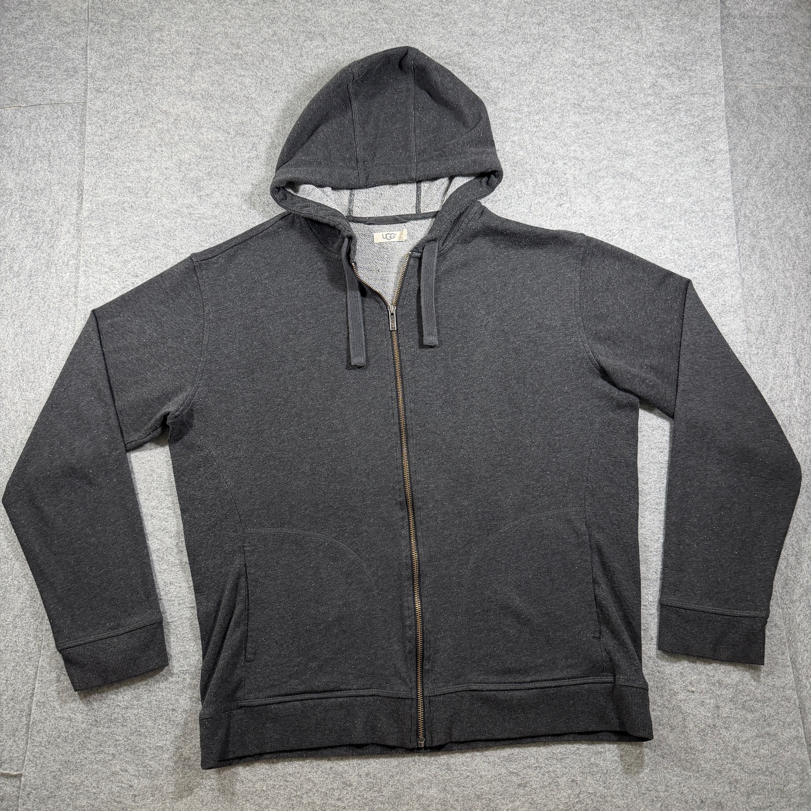UGG Full Zip Hoodie Mens XL Charcoal Gray Fleece Soft Lounge Drawstring Pockets