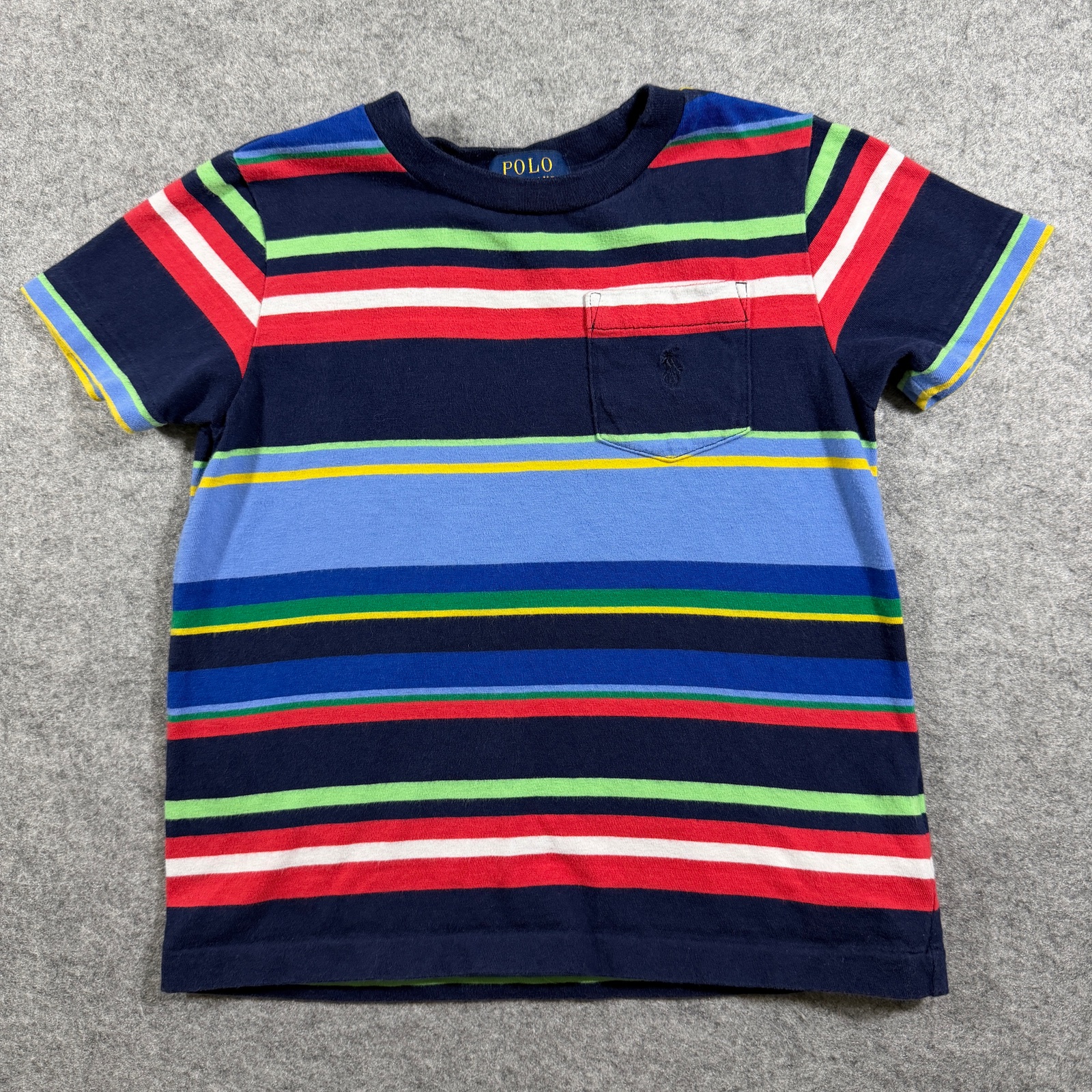 Polo Ralph Lauren Boys T-Shirt 3/3T Multicolor Striped Pony Logo Cotton Crew