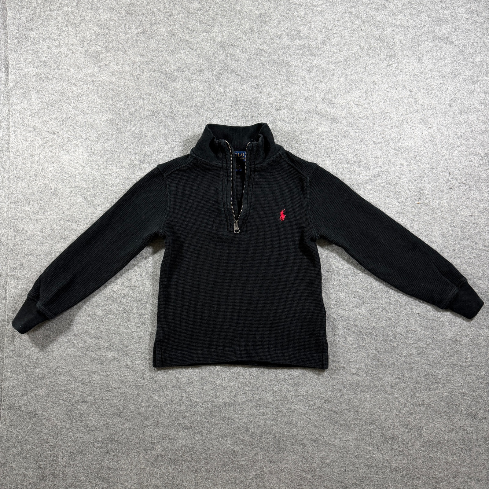 Polo Ralph Lauren Quarter Zip Pullover Boys 3/3T Black Waffle Knit Cotton Pony