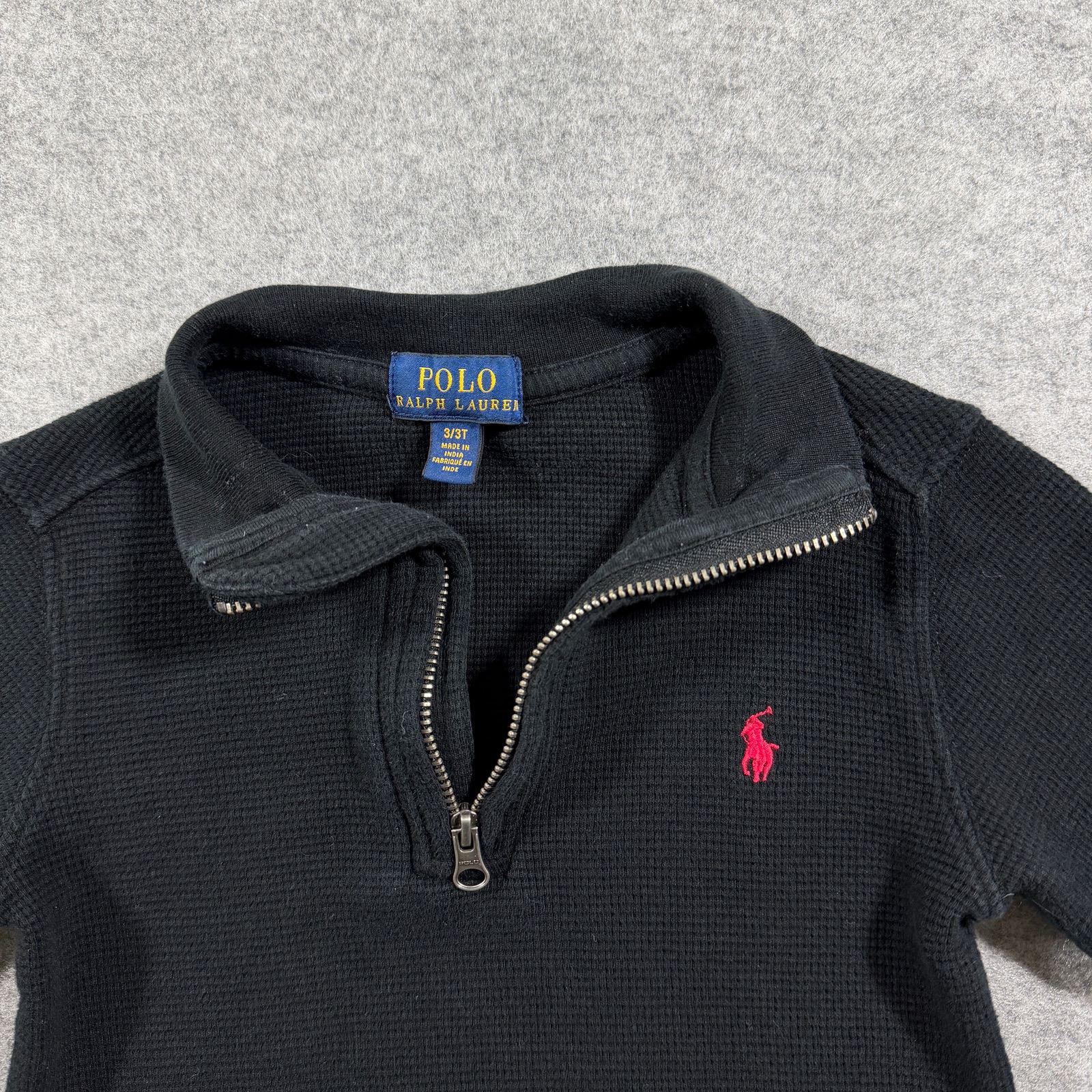 Polo Ralph Lauren Quarter Zip Pullover Boys 3/3T Black Waffle Knit Cotton Pony thumbnail 4
