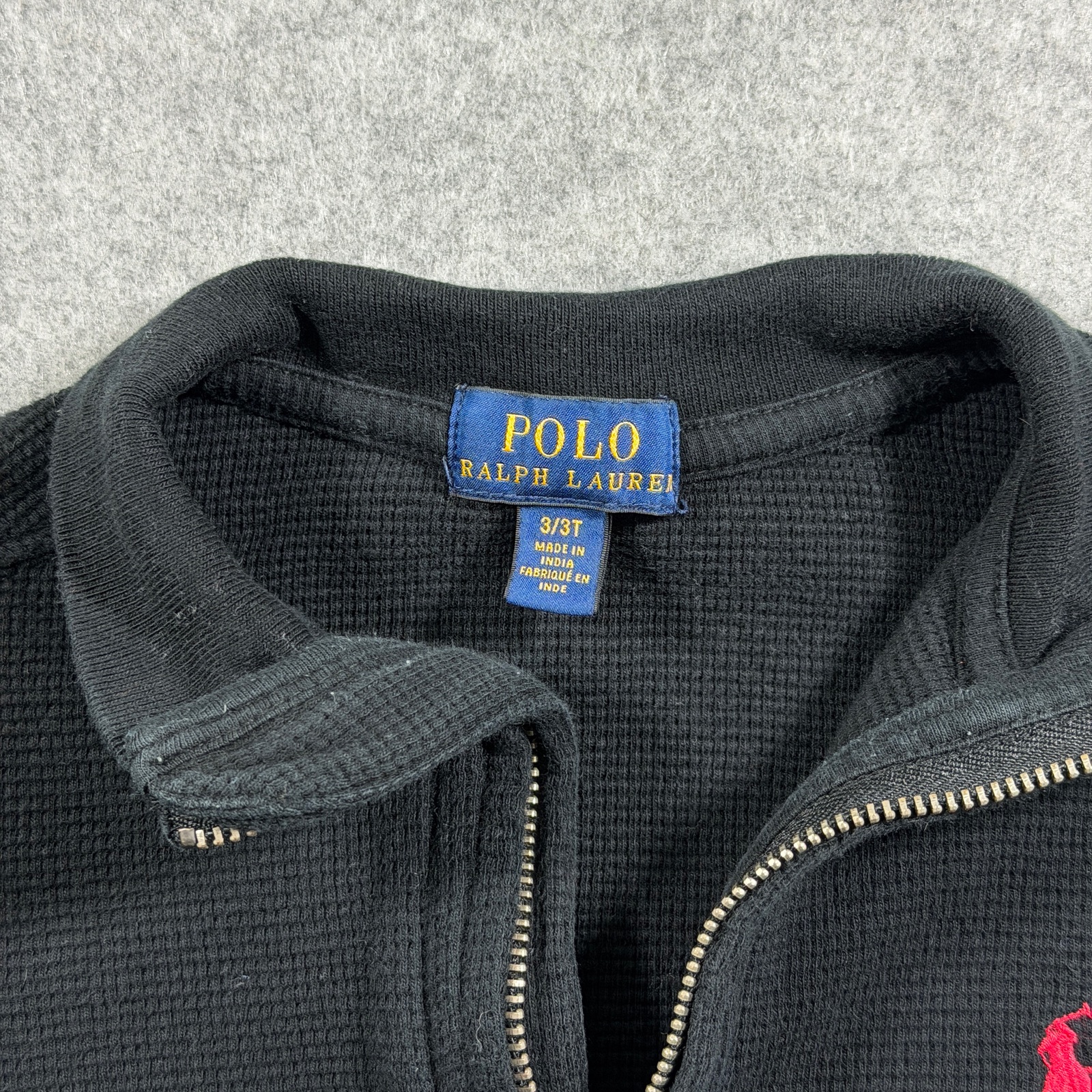 Polo Ralph Lauren Quarter Zip Pullover Boys 3/3T Black Waffle Knit Cotton Pony thumbnail 5