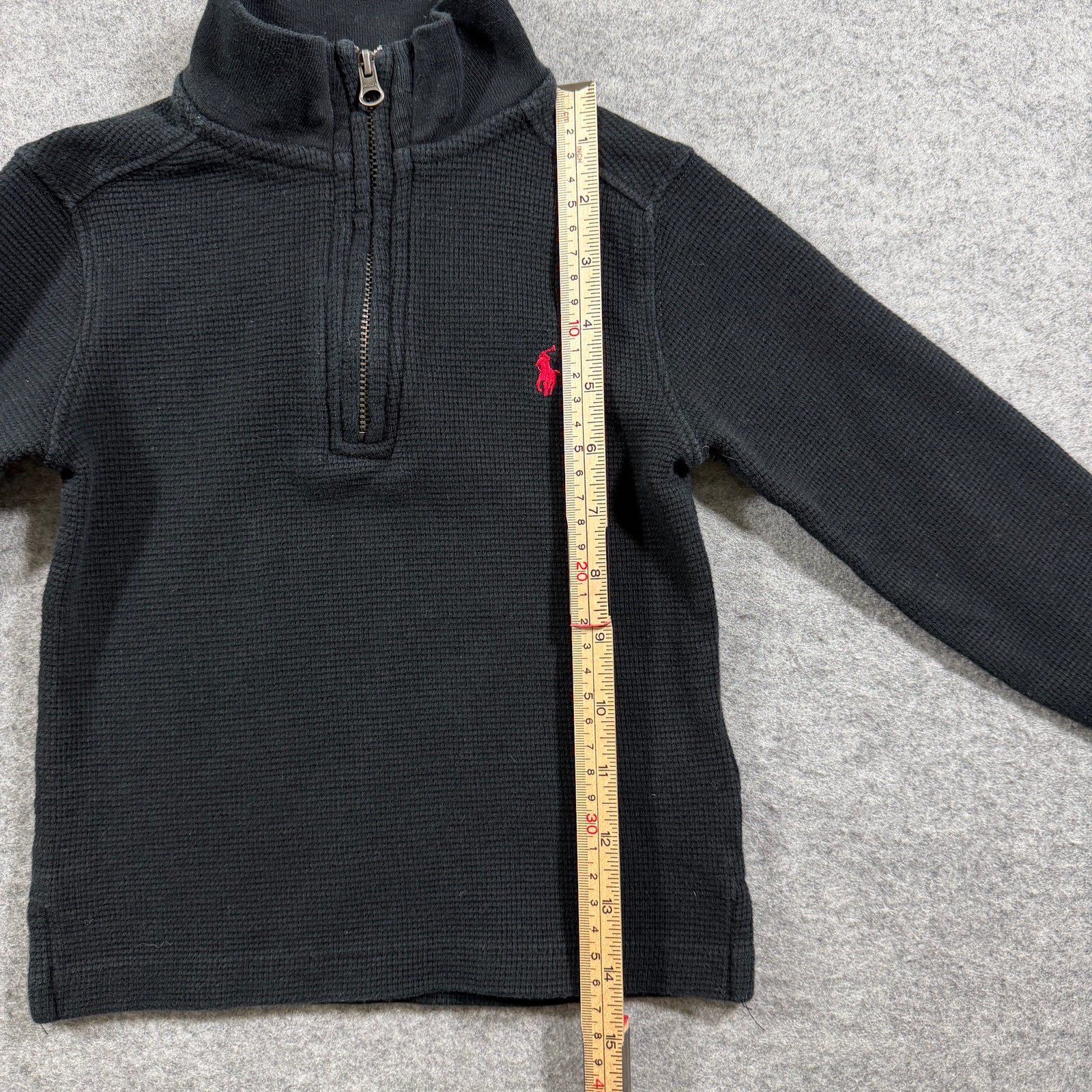 Polo Ralph Lauren Quarter Zip Pullover Boys 3/3T Black Waffle Knit Cotton Pony thumbnail 6