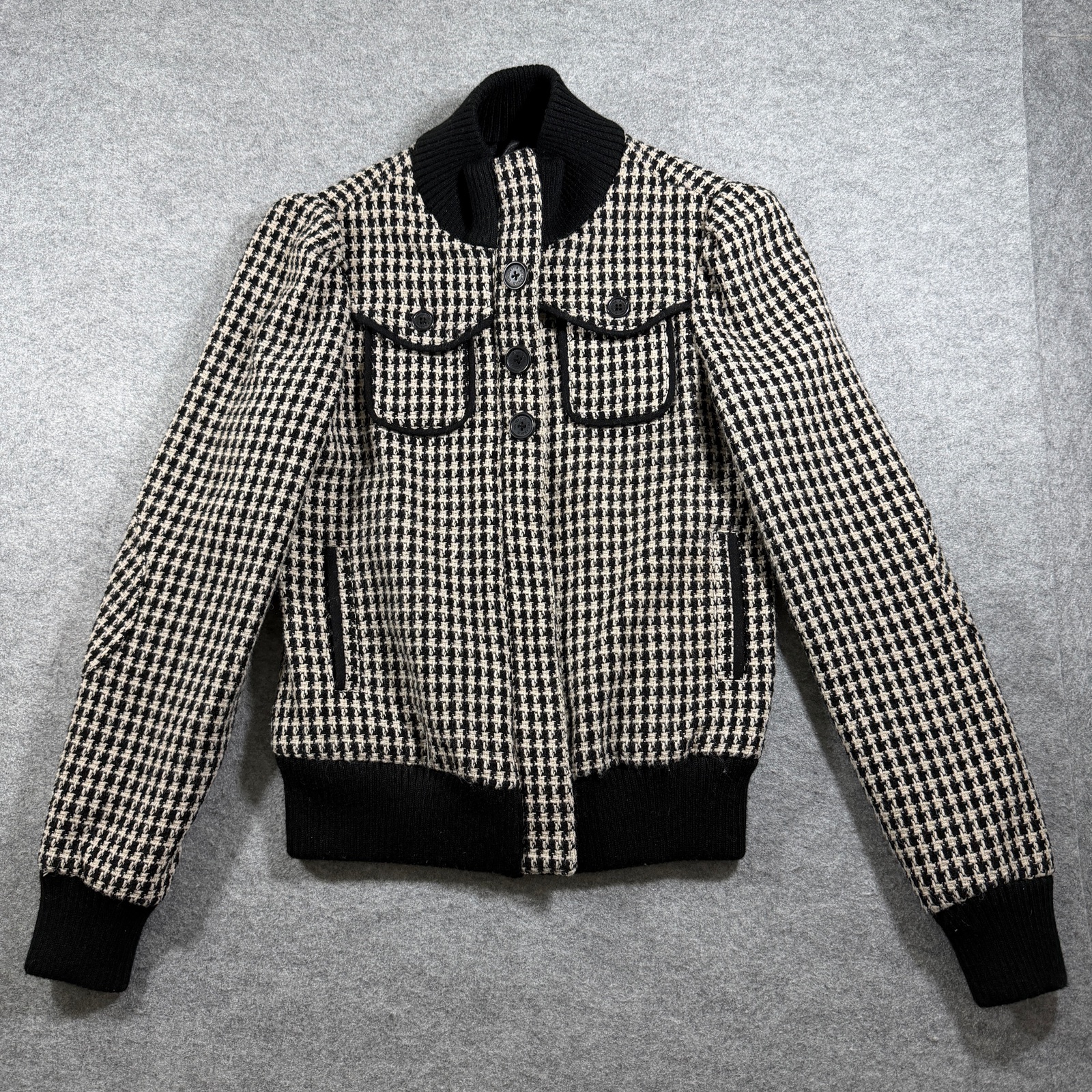 Y2K Billabong Lumber Jane Wool Blend Bomber Jacket Womens M Black Houndstooth
