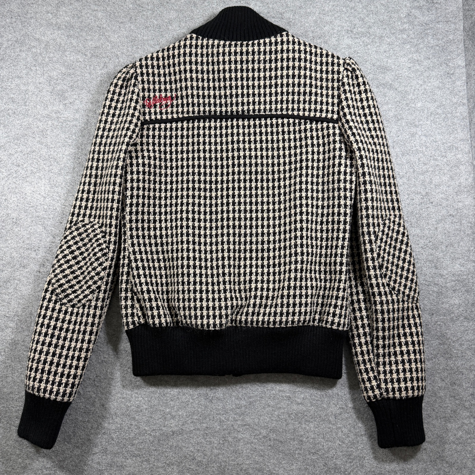 Y2K Billabong Lumber Jane Wool Blend Bomber Jacket Womens M Black Houndstooth thumbnail 2