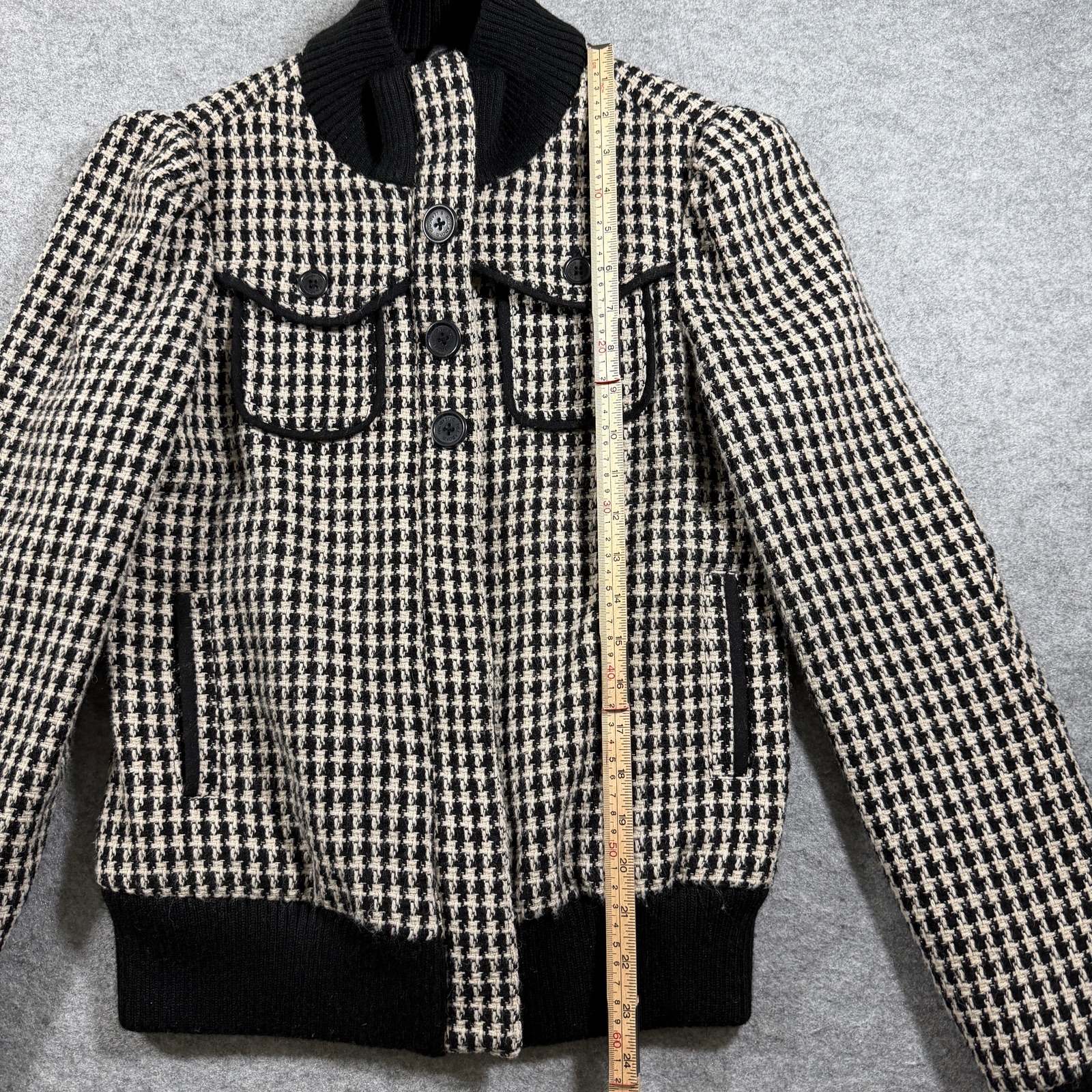 Y2K Billabong Lumber Jane Wool Blend Bomber Jacket Womens M Black Houndstooth thumbnail 7