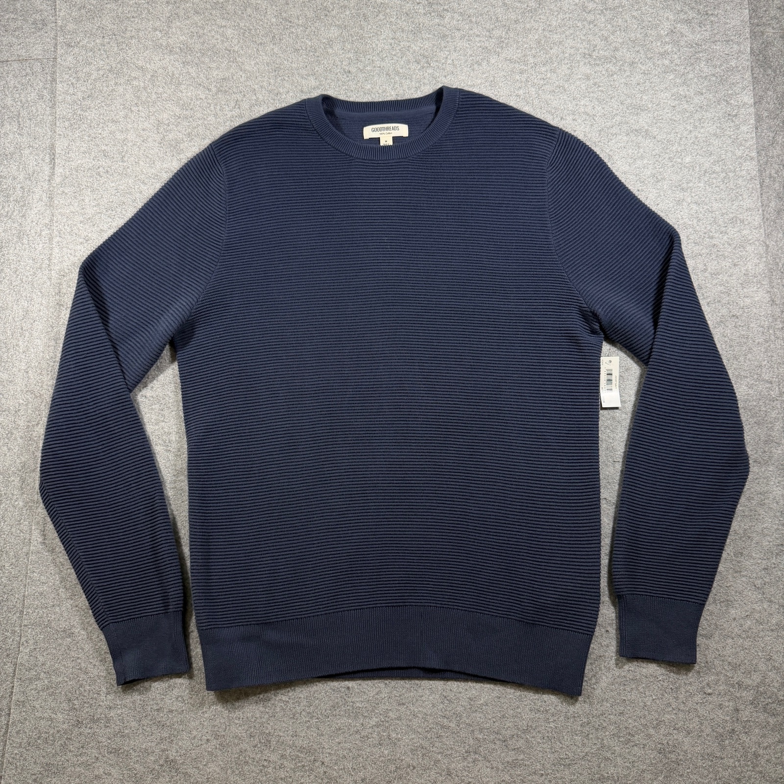 Goodthreads Sweater Mens M Navy Crew Neck Textured Knit 100% Cotton NWT