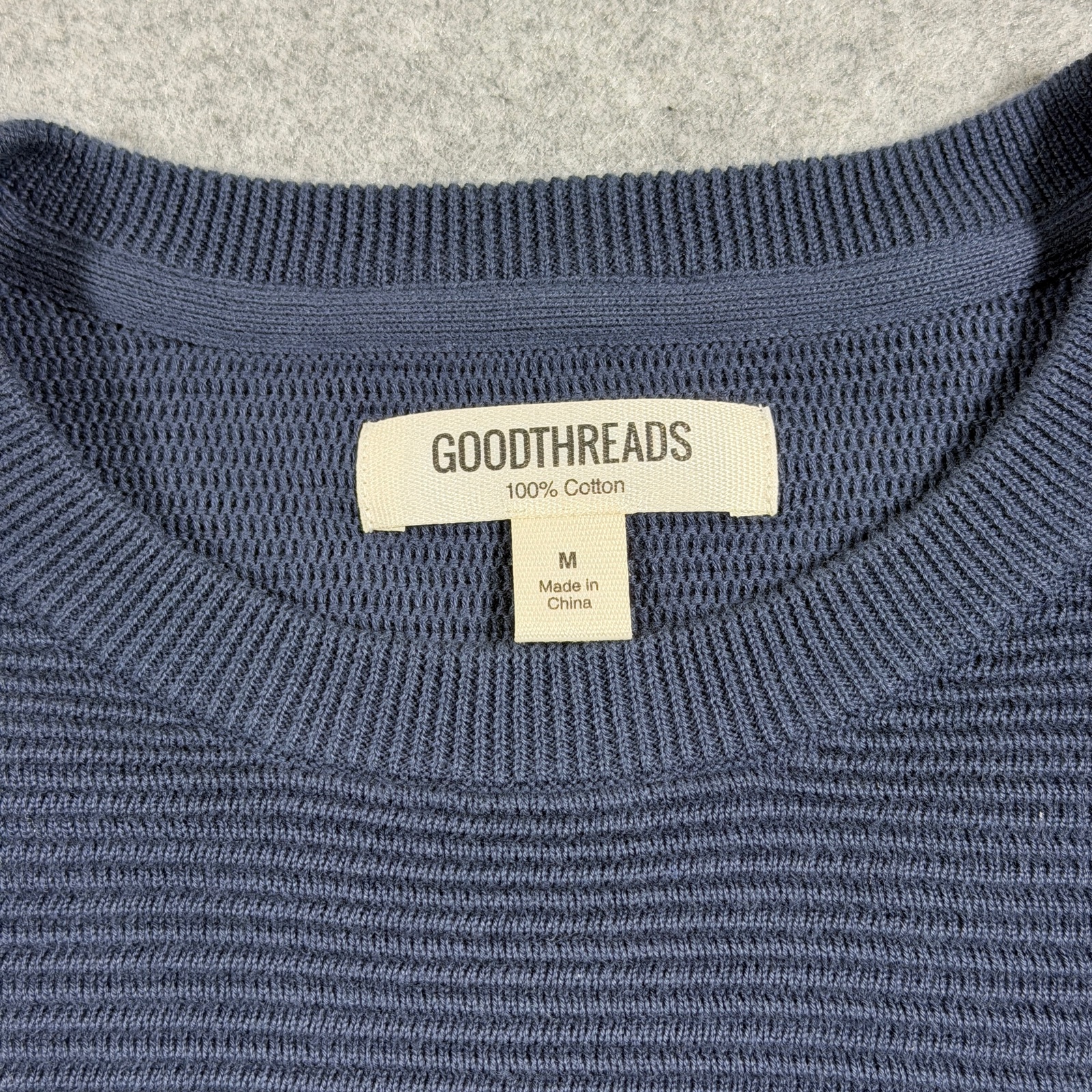 Goodthreads Sweater Mens M Navy Crew Neck Textured Knit 100% Cotton NWT thumbnail 3