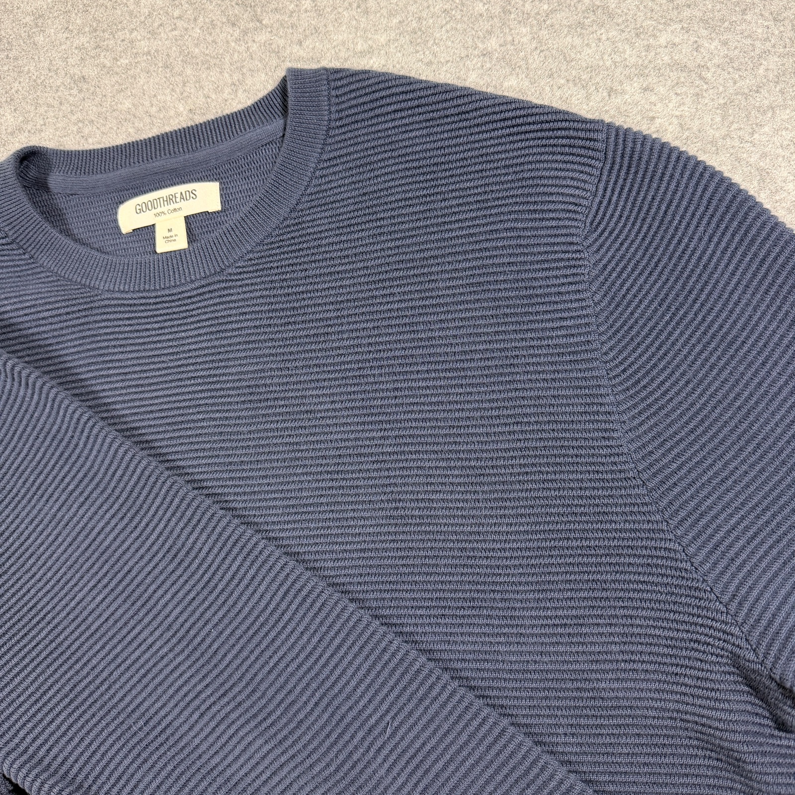 Goodthreads Sweater Mens M Navy Crew Neck Textured Knit 100% Cotton NWT thumbnail 4
