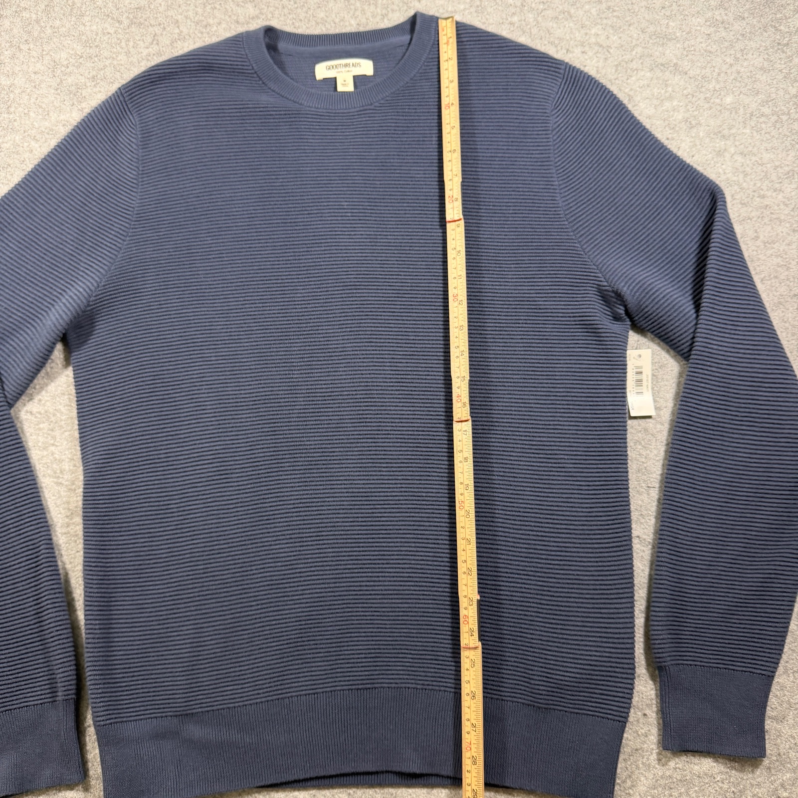 Goodthreads Sweater Mens M Navy Crew Neck Textured Knit 100% Cotton NWT thumbnail 6