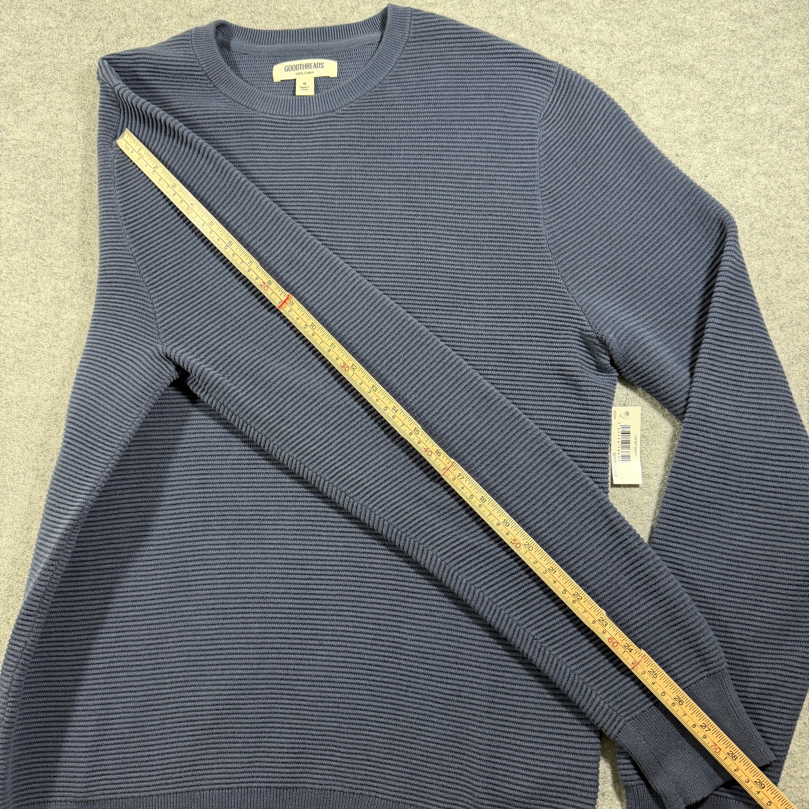 Goodthreads Sweater Mens M Navy Crew Neck Textured Knit 100% Cotton NWT thumbnail 8