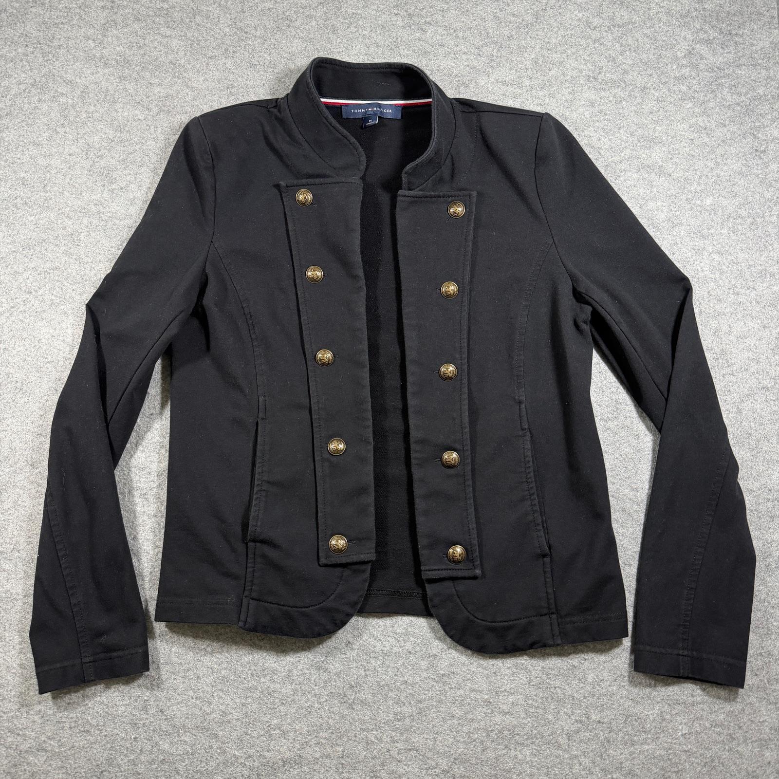 Tommy Hilfiger Military Jacket Womens M Black Gold Button Double Breasted Blazer