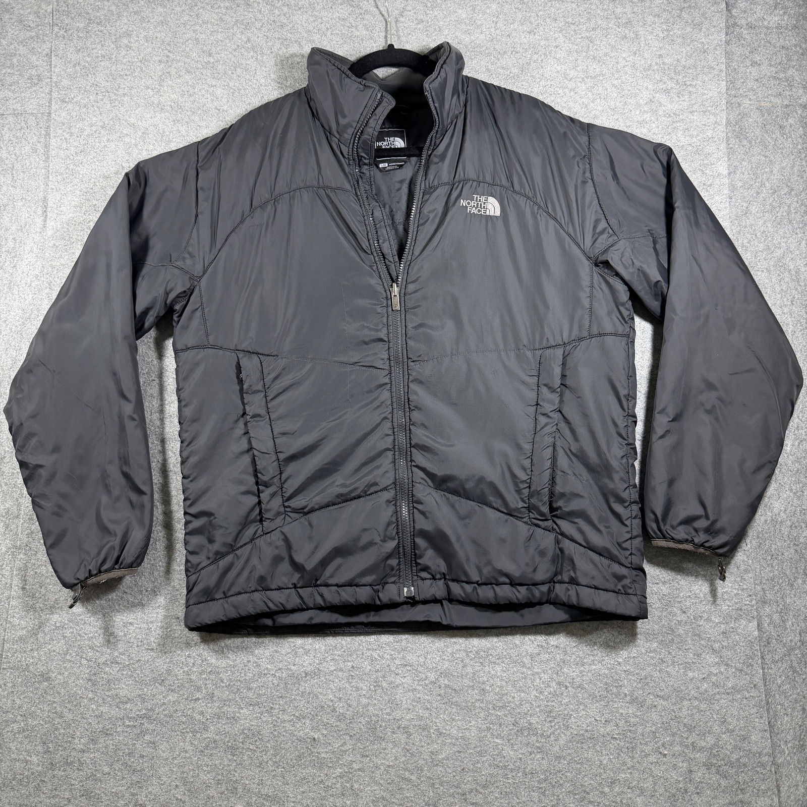 The North Face Puffer Jacket Mens L Dark Gray Full Zip Insulated Outdoor FLAWS