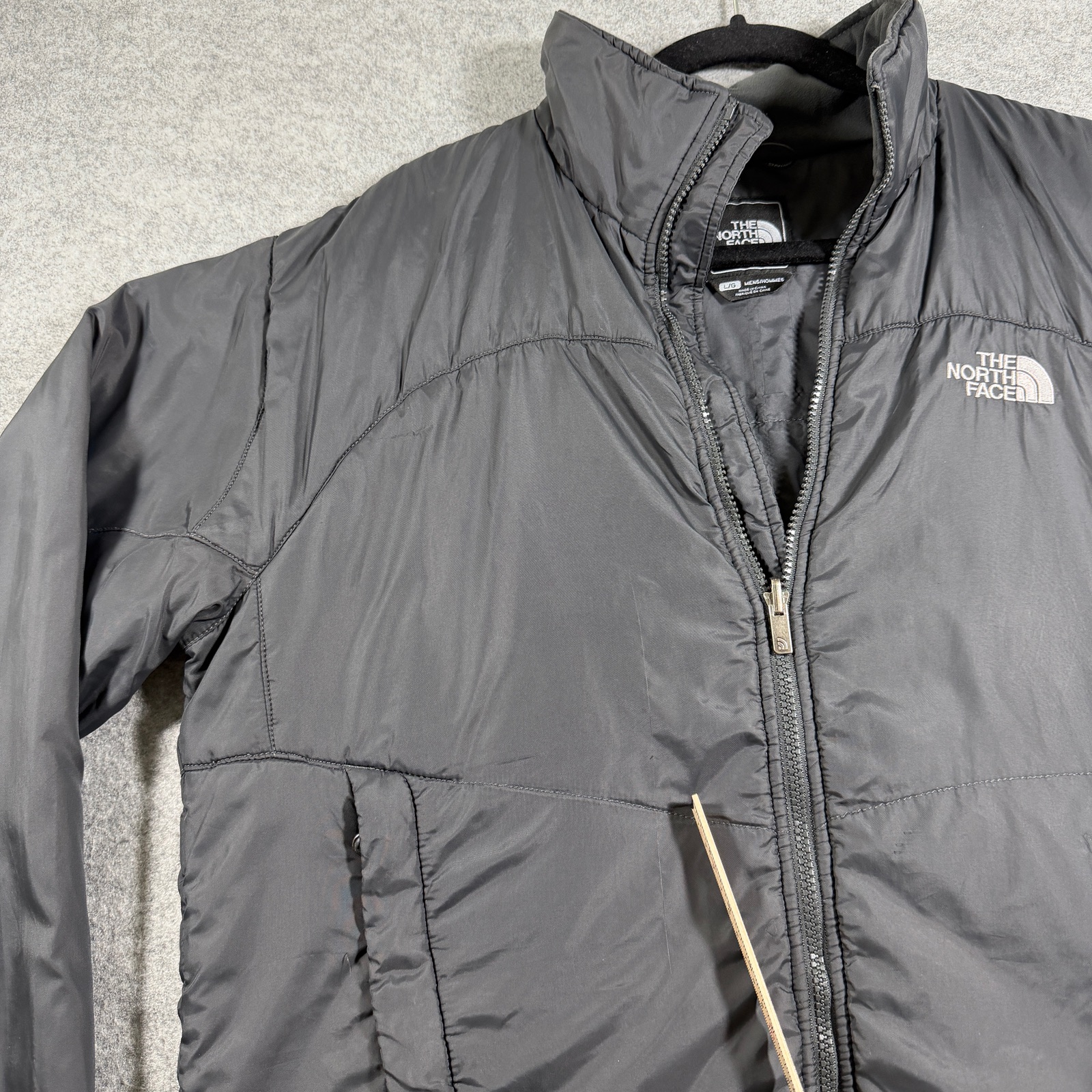 The North Face Puffer Jacket Mens L Dark Gray Full Zip Insulated Outdoor FLAWS thumbnail 9