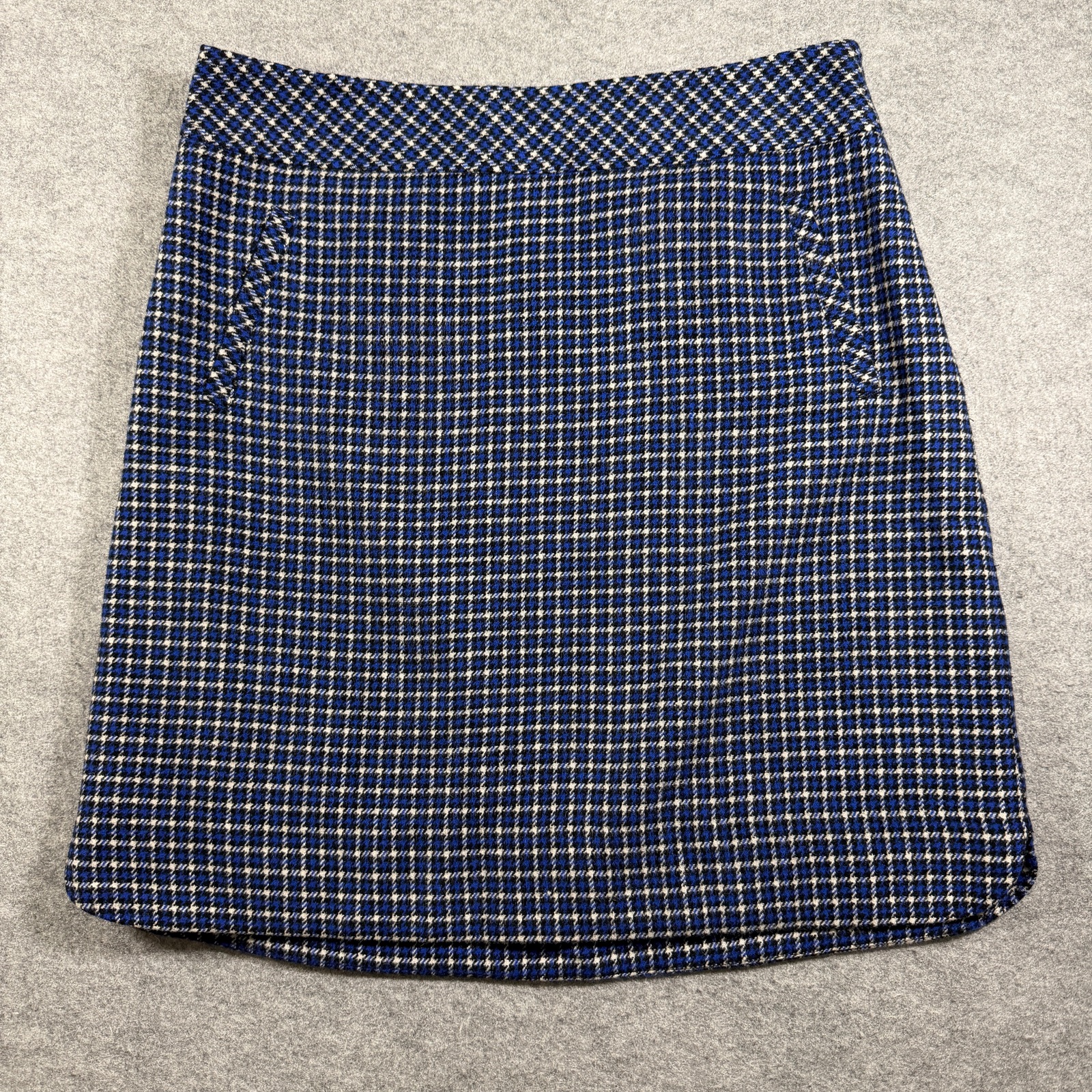 Talbots Wool Skirt Womens 10 Navy White Plaid Houndstooth A-Line Above Knee
