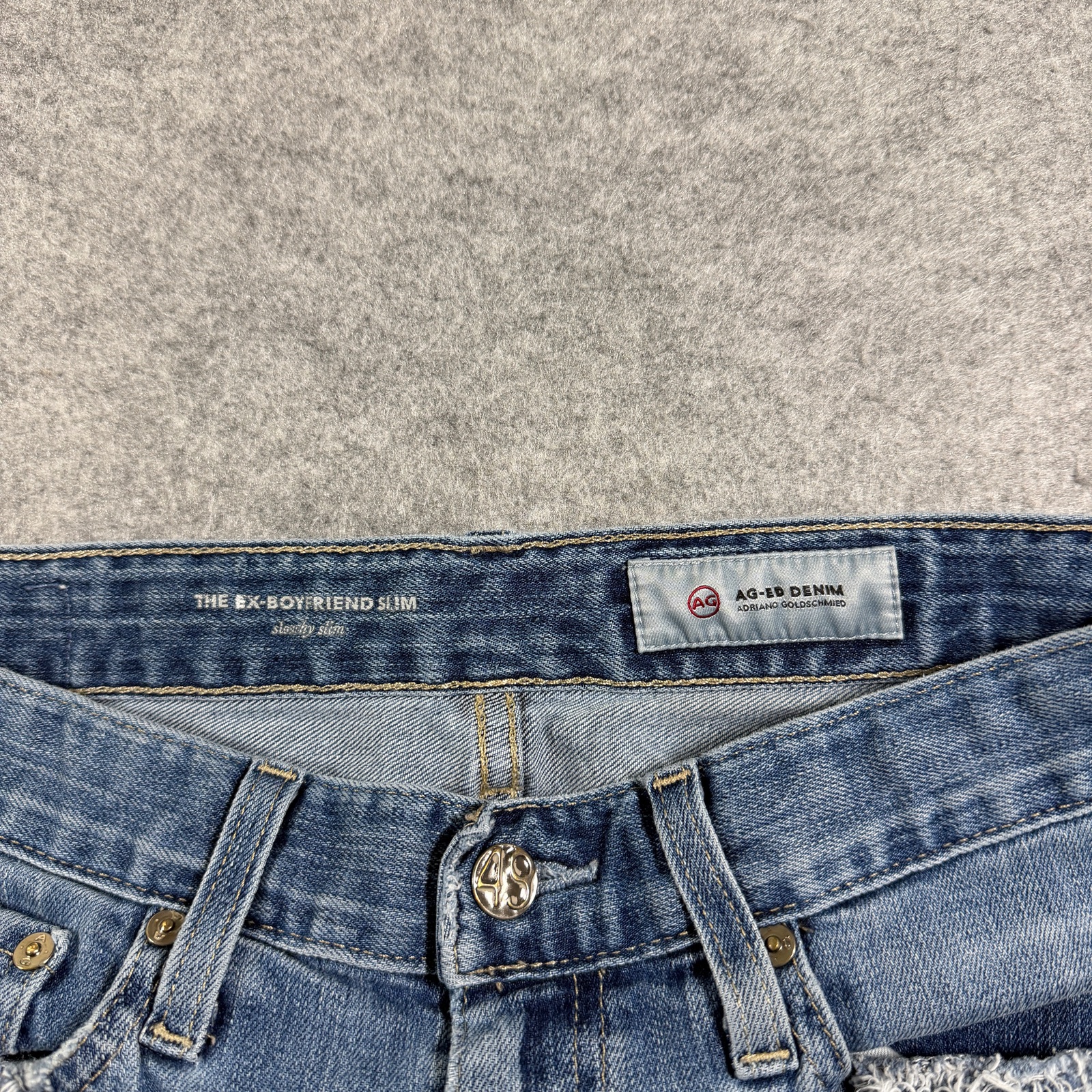 AG Adriano Goldschmied Ex-Boyfriend Slim Jeans Womens 26R Blue Distressed Denim thumbnail 3