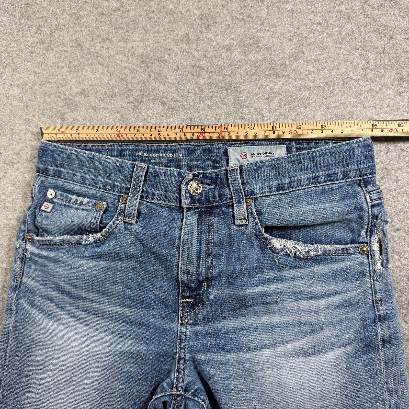 AG Adriano Goldschmied Ex-Boyfriend Slim Jeans Womens 26R Blue Distressed Denim thumbnail 7