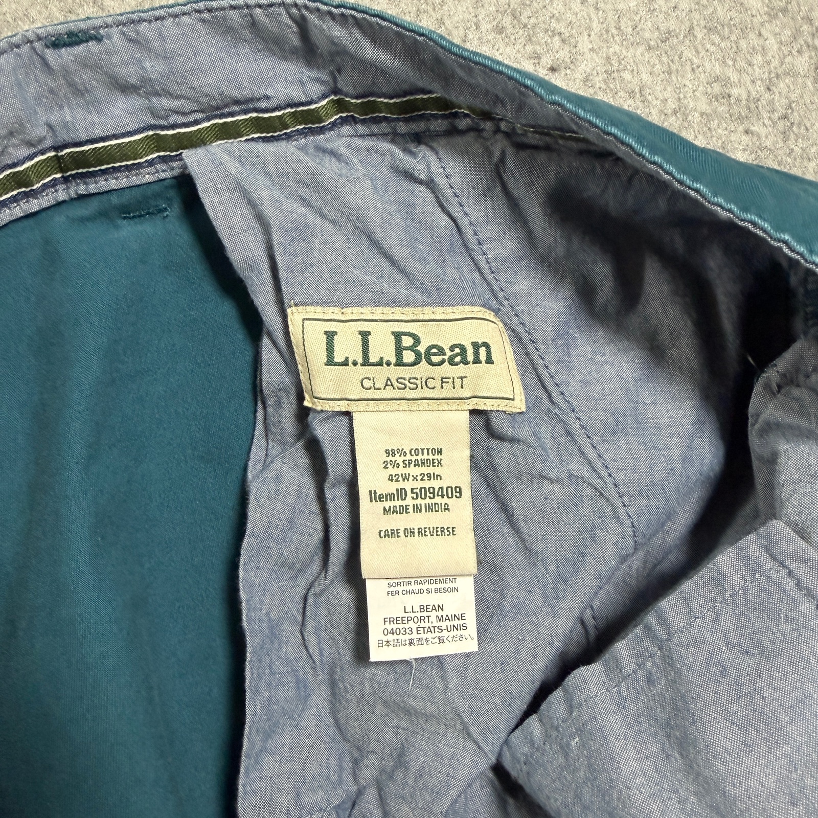 L.L.Bean Classic Fit Pants Mens 42x29 Teal Stretch Cotton Twill Flat Front thumbnail 3