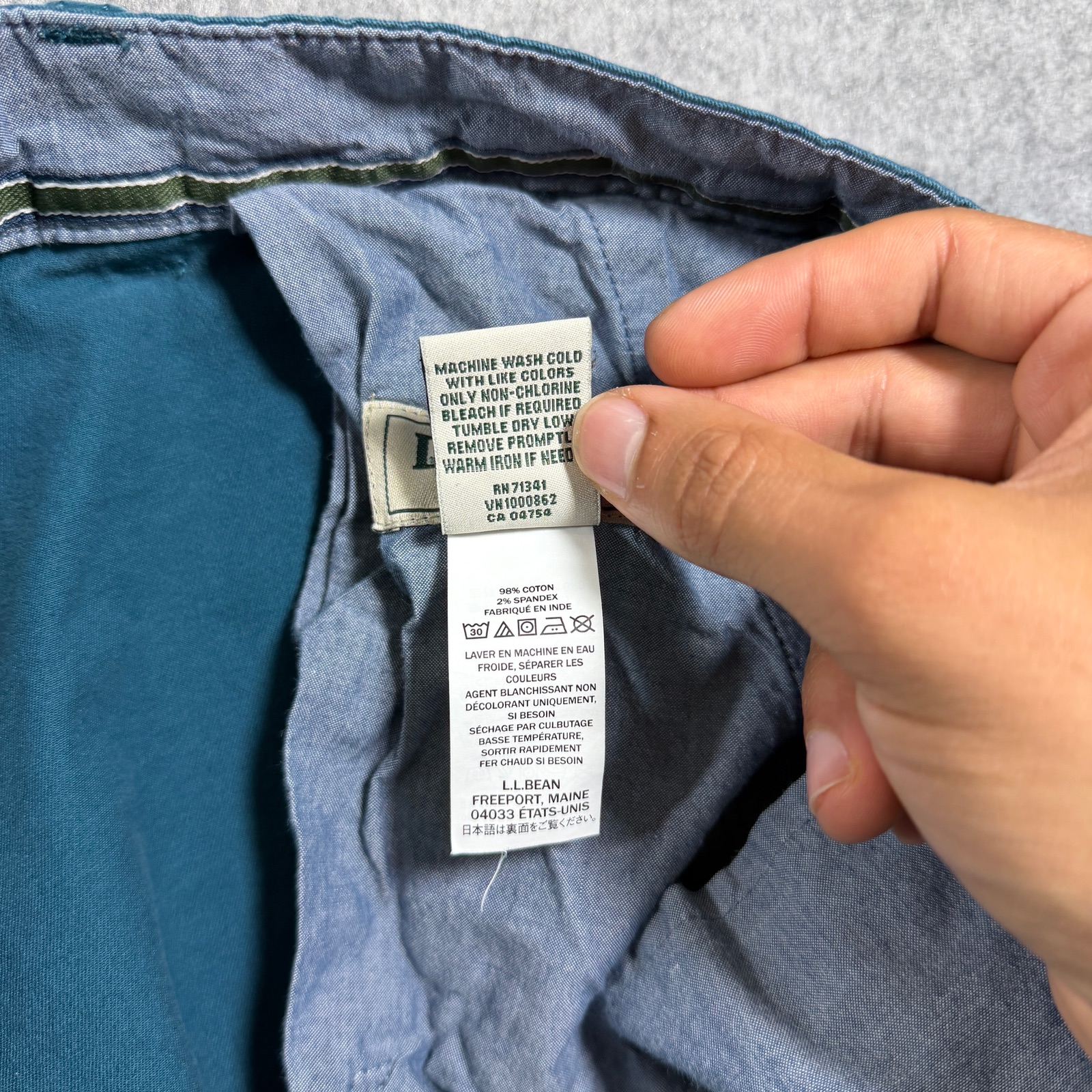L.L.Bean Classic Fit Pants Mens 42x29 Teal Stretch Cotton Twill Flat Front thumbnail 9
