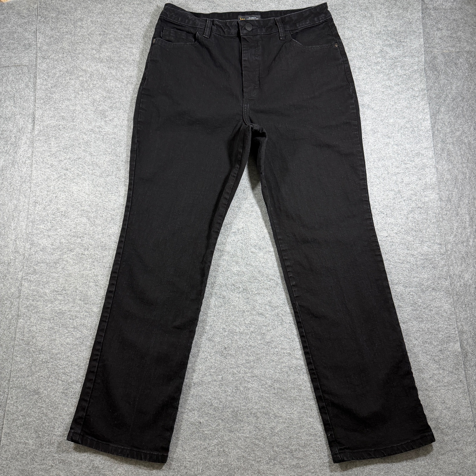 Lee Straight Leg Jeans Womens 12Short Black High Rise Relaxed Fit Slimming Denim