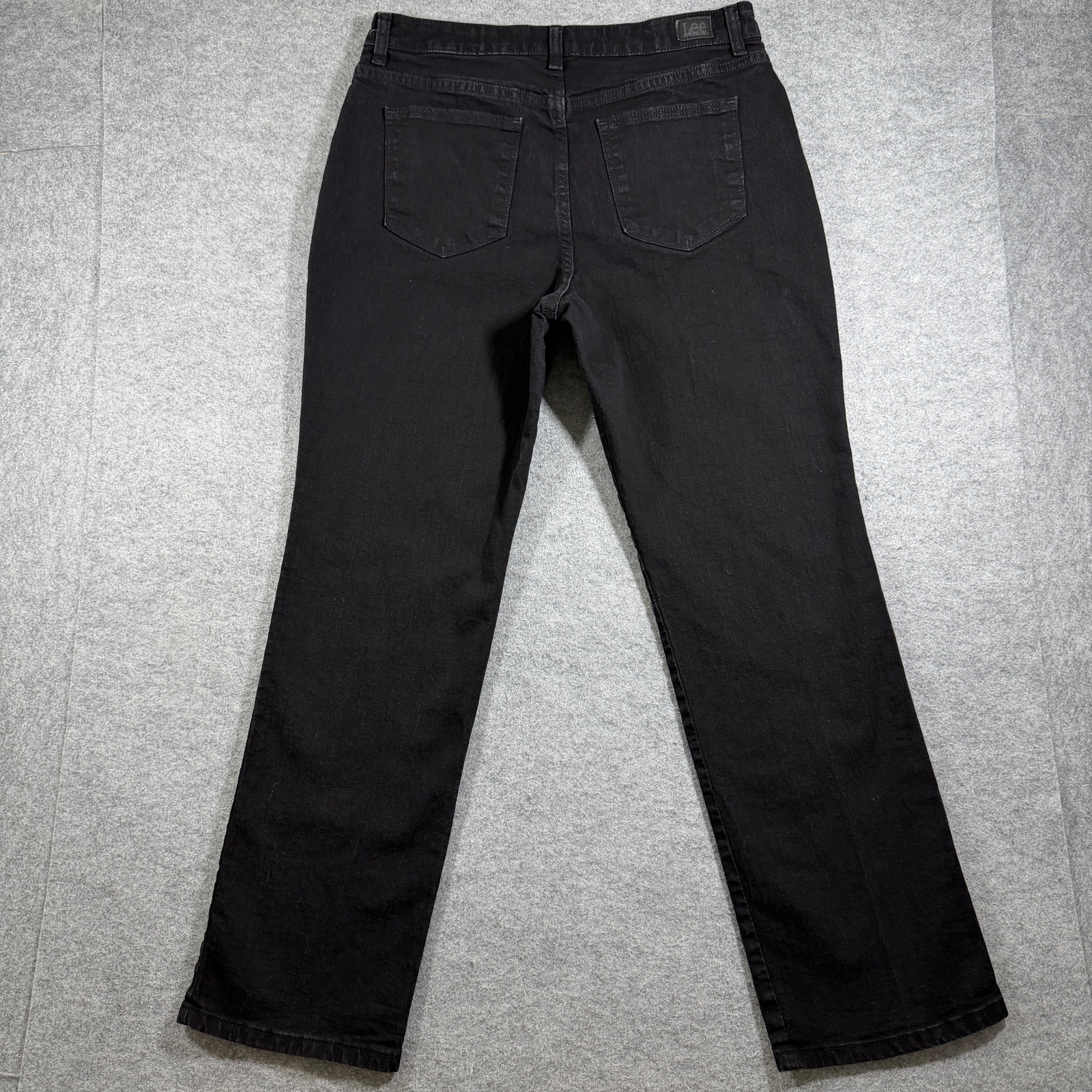 Lee Straight Leg Jeans Womens 12Short Black High Rise Relaxed Fit Slimming Denim thumbnail 2