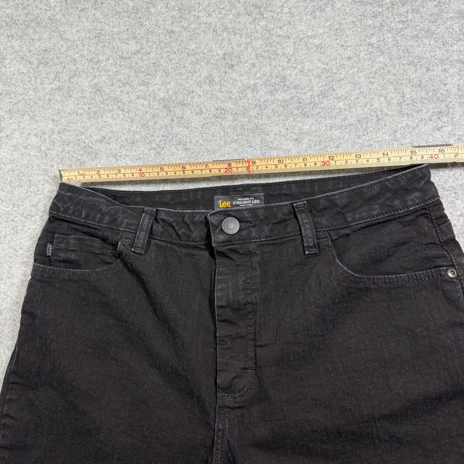 Lee Straight Leg Jeans Womens 12Short Black High Rise Relaxed Fit Slimming Denim thumbnail 7