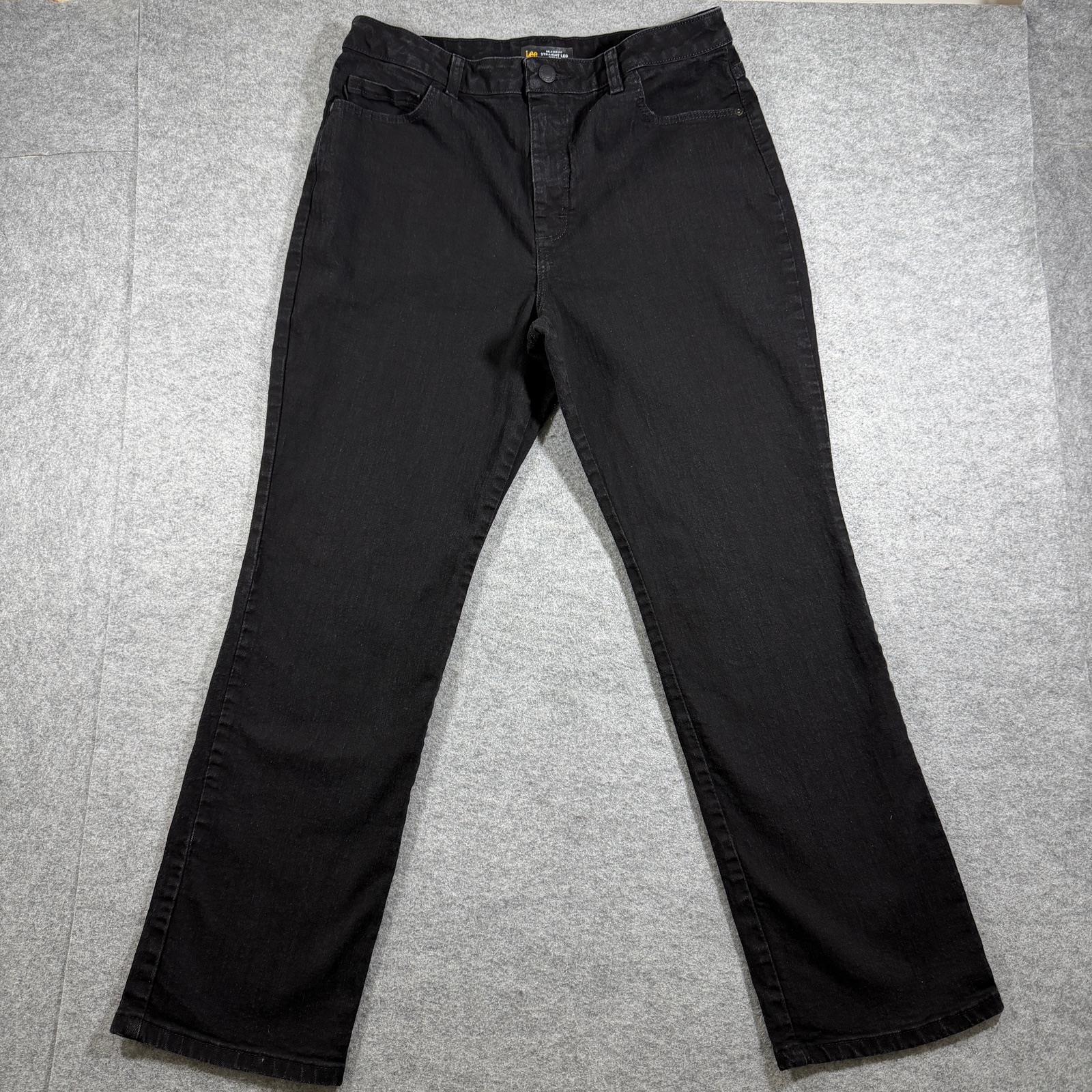 Lee Jeans Womens 12 Short Black Slimming Relaxed Fit Straight Leg High Rise