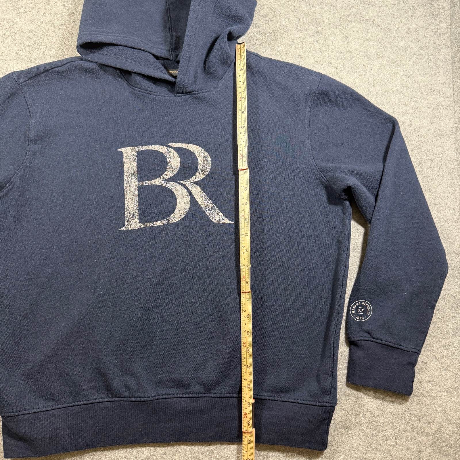 Banana Republic Hoodie Mens XL Navy Blue Fleece 1979 SF Patch Graphic Pullover thumbnail 6