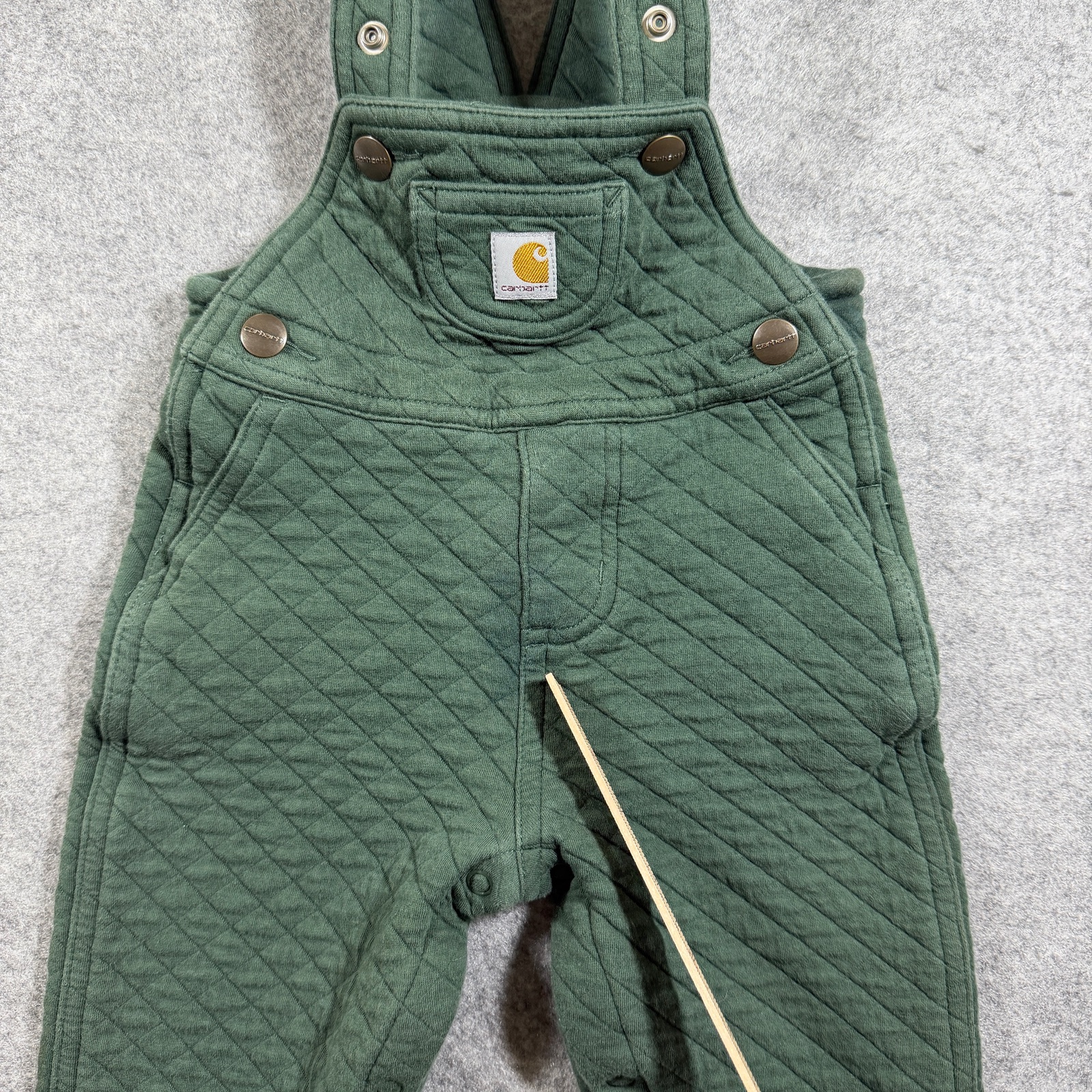 Carhartt Quilted Bib Overalls Boys 9M Olive Green Insulated Cotton Snap Strap thumbnail 3