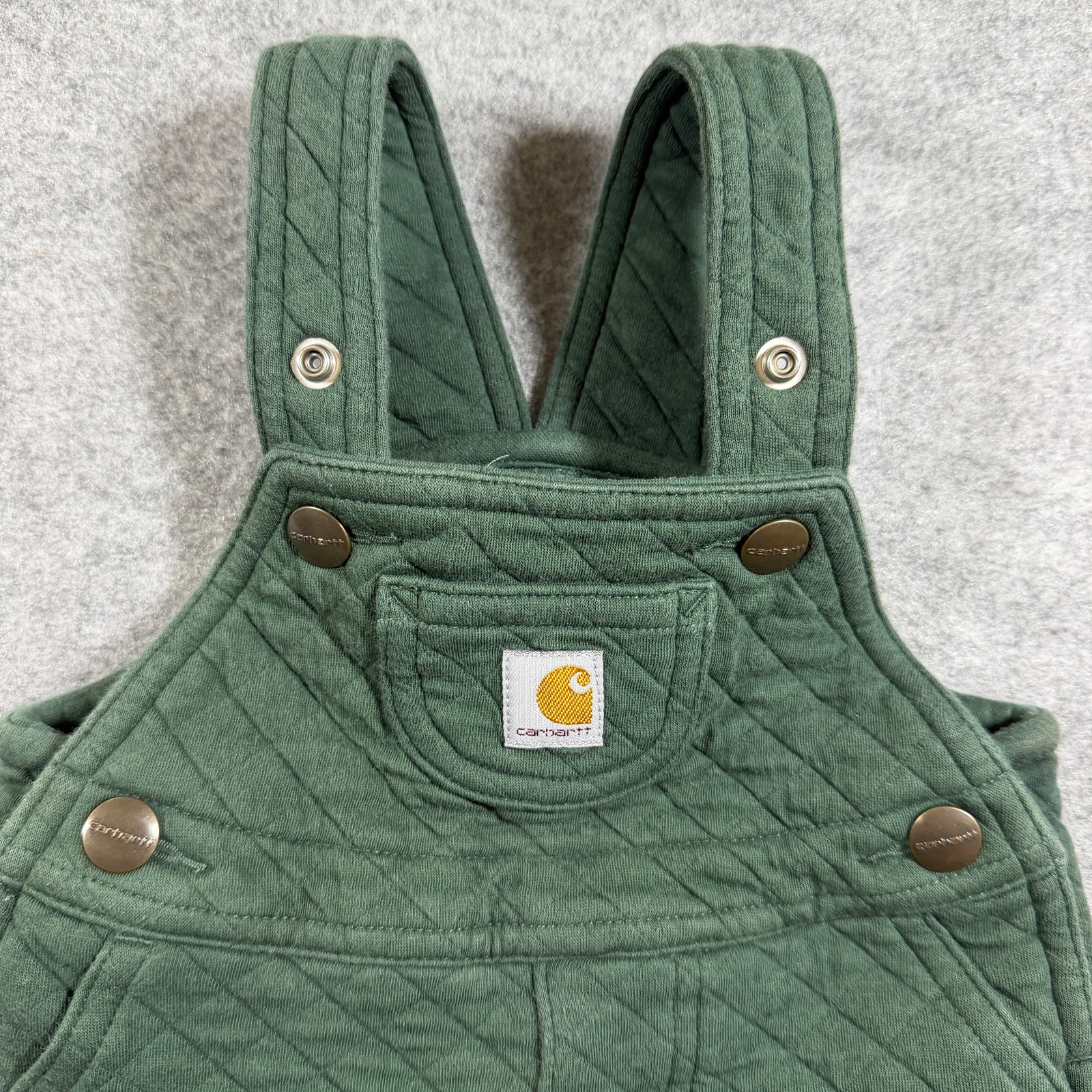 Carhartt Quilted Bib Overalls Boys 9M Olive Green Insulated Cotton Snap Strap thumbnail 5