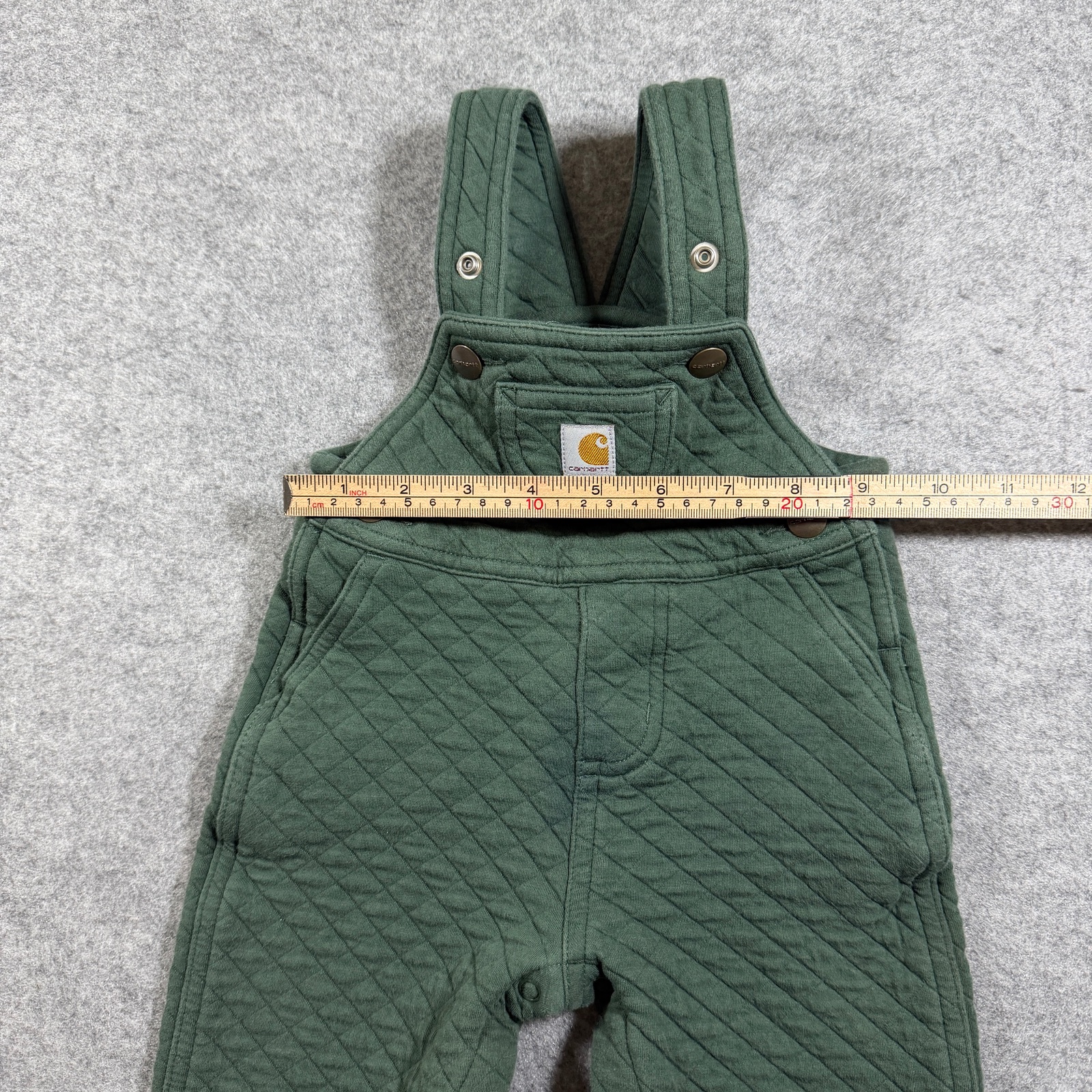 Carhartt Quilted Bib Overalls Boys 9M Olive Green Insulated Cotton Snap Strap thumbnail 6