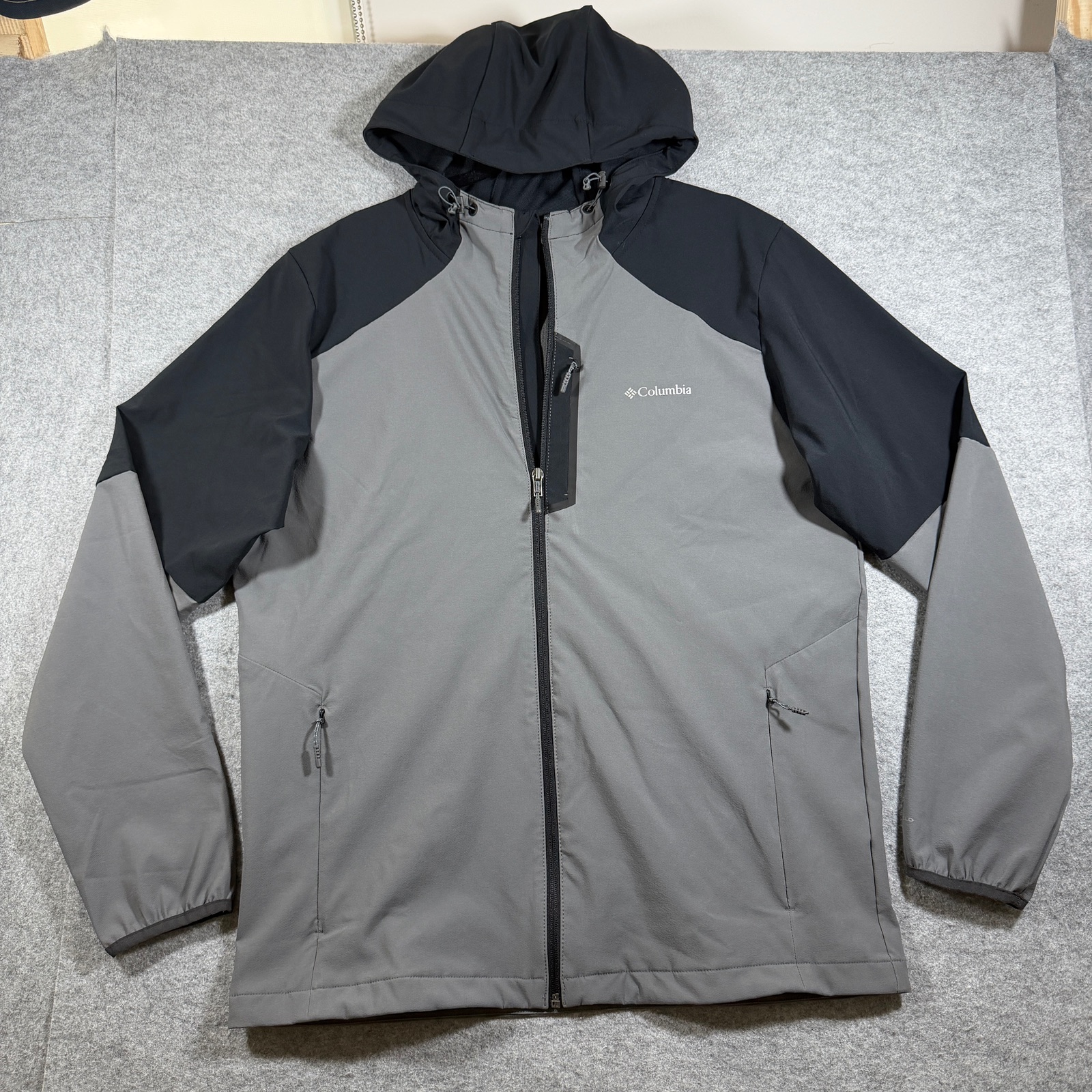 Columbia Omni-Shield Softshell Jacket Mens L Gray Hooded Full Zip Hiking Outdoor