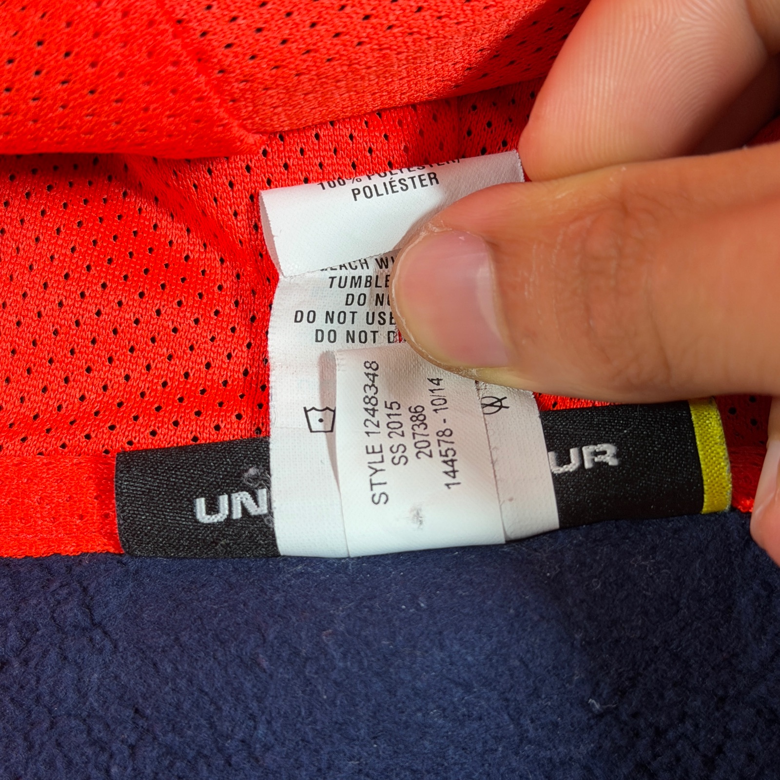 Under Armour Full Zip Hoodie Mens M Navy Red Fleece Cotton Colorblock Loose Fit thumbnail 9