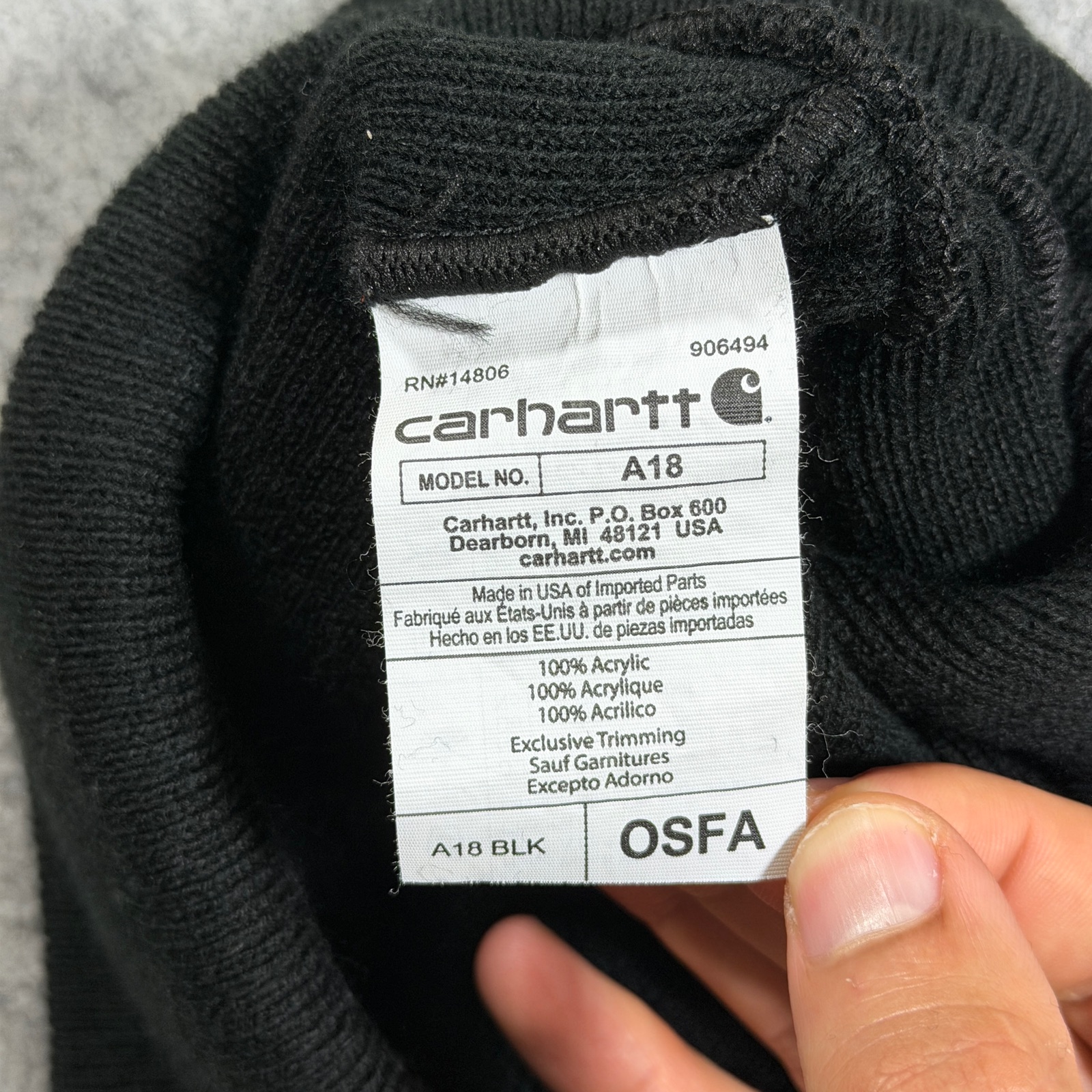 Carhartt Watch Hat Beanie Unisex OSFA Black Acrylic Knit Cuffed Logo Patch thumbnail 3