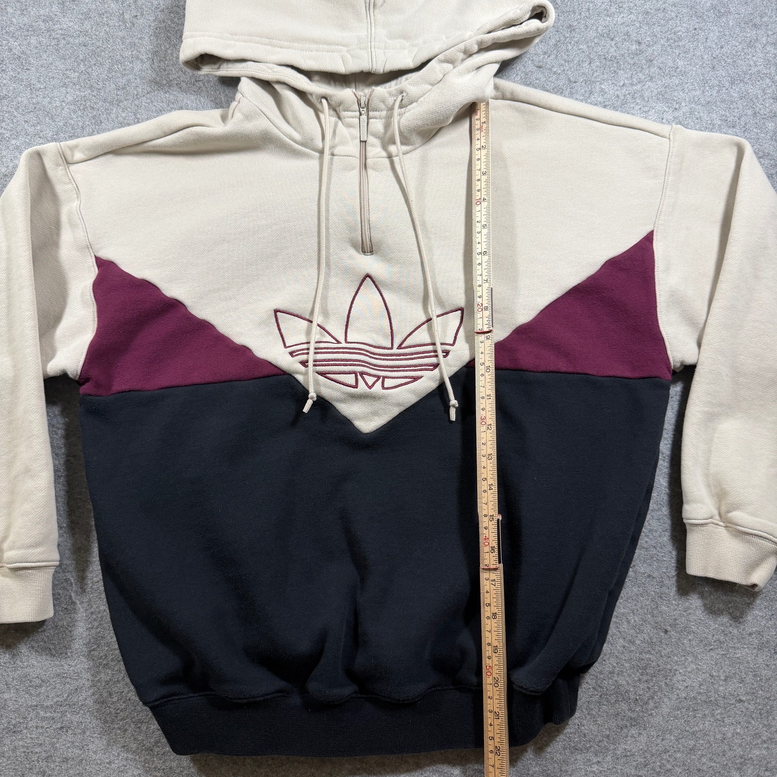 Adidas Originals Hoodie Womens XS Cream Maroon Colorblock Trefoil Half Zip thumbnail 6