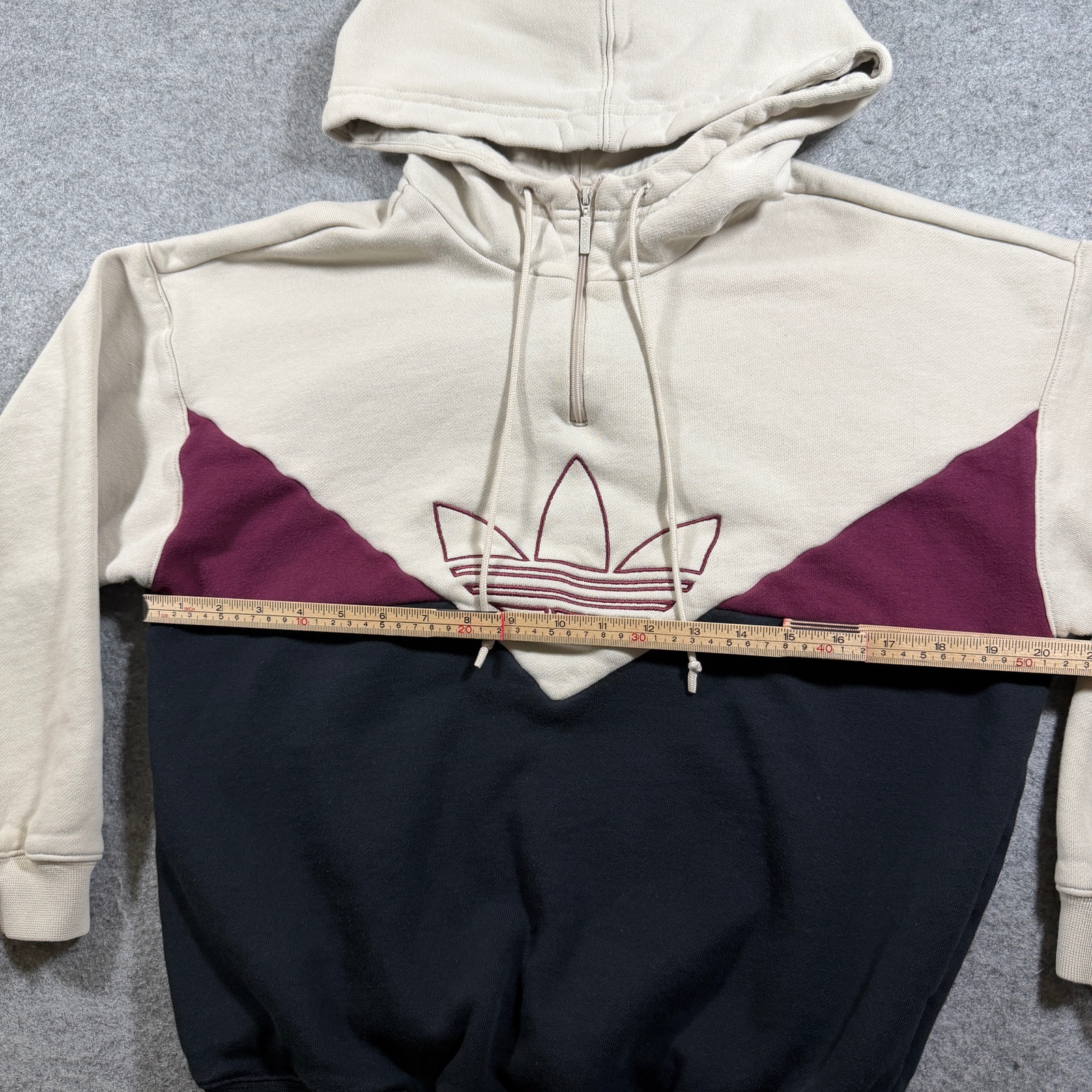 Adidas Originals Hoodie Womens XS Cream Maroon Colorblock Trefoil Half Zip thumbnail 7