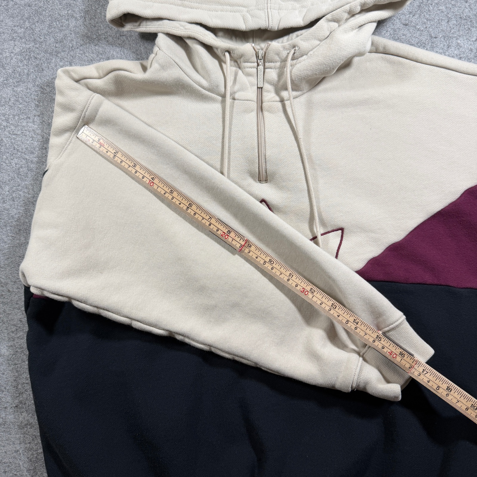 Adidas Originals Hoodie Womens XS Cream Maroon Colorblock Trefoil Half Zip thumbnail 8