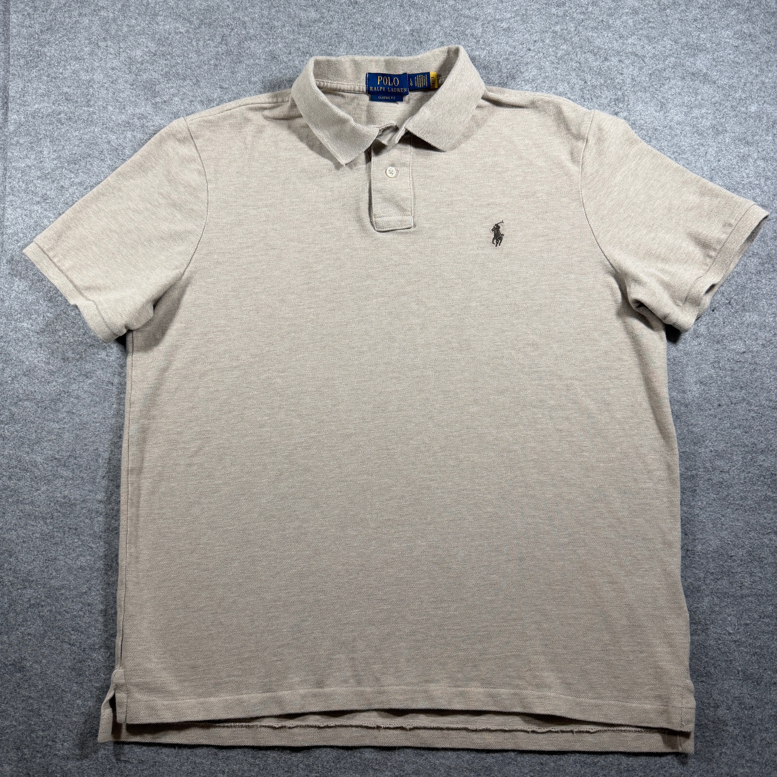 Polo Ralph Lauren Polo Shirt Mens L Oatmeal Classic Fit Cotton Pony Preppy Golf