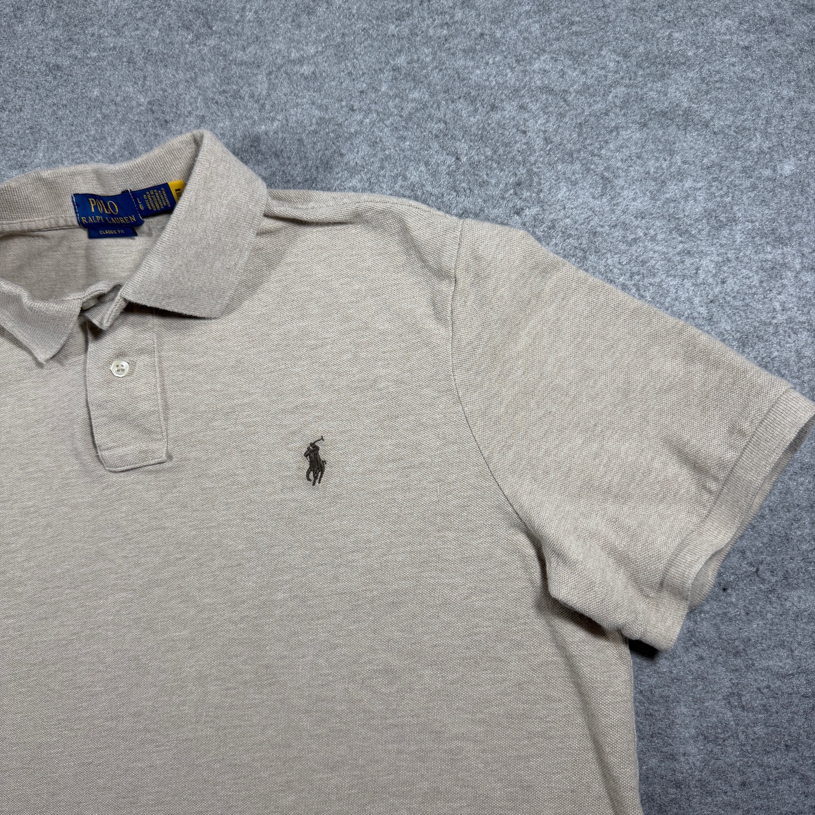 Polo Ralph Lauren Polo Shirt Mens L Oatmeal Classic Fit Cotton Pony Preppy Golf thumbnail 5