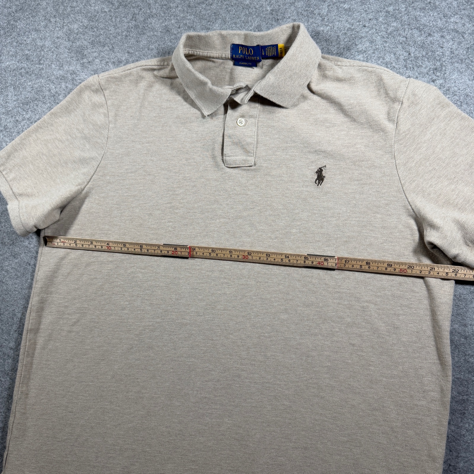 Polo Ralph Lauren Polo Shirt Mens L Oatmeal Classic Fit Cotton Pony Preppy Golf thumbnail 7