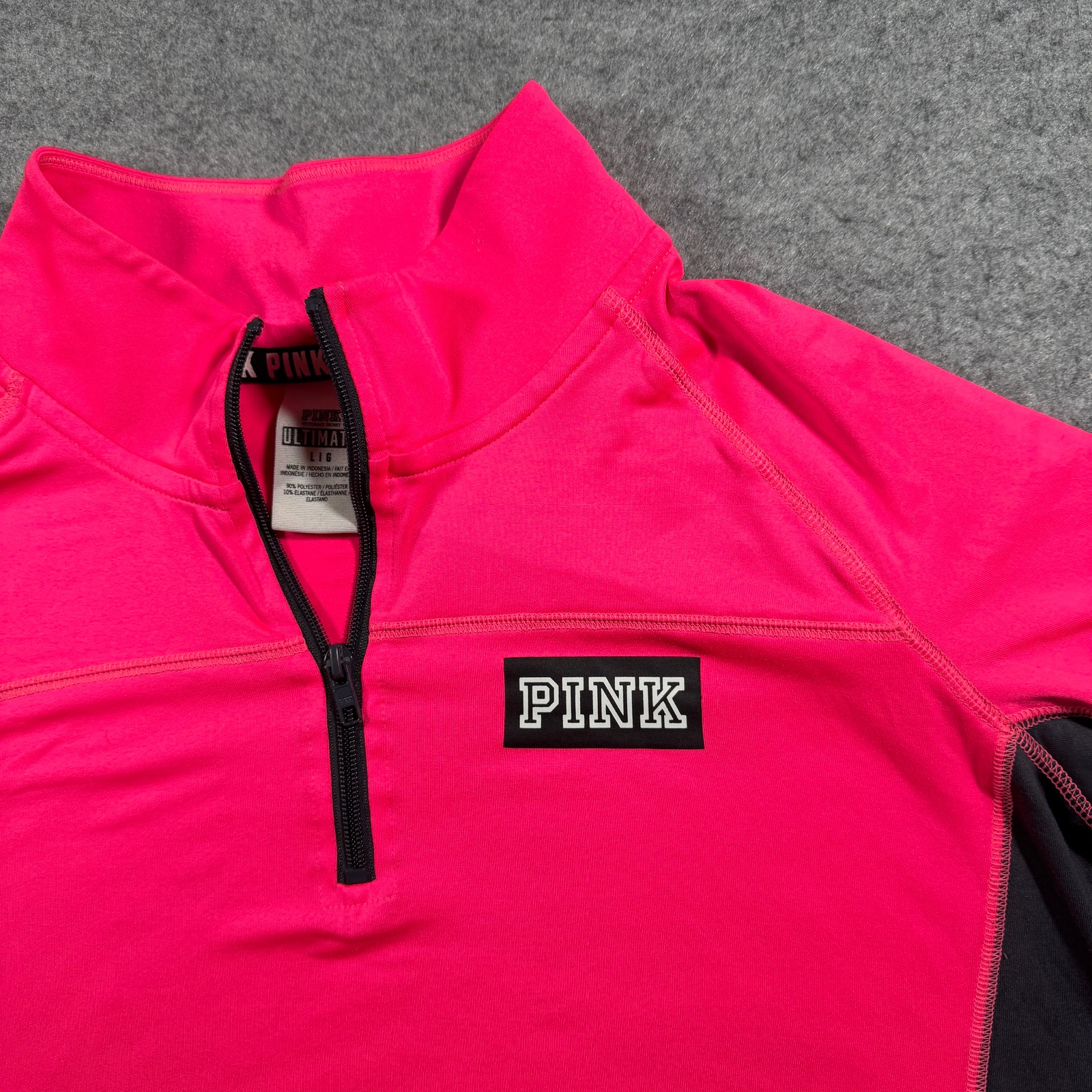 PINK Victoria's Secret Ultimate Quarter Zip Pullover Womens L Pink Black thumbnail 3