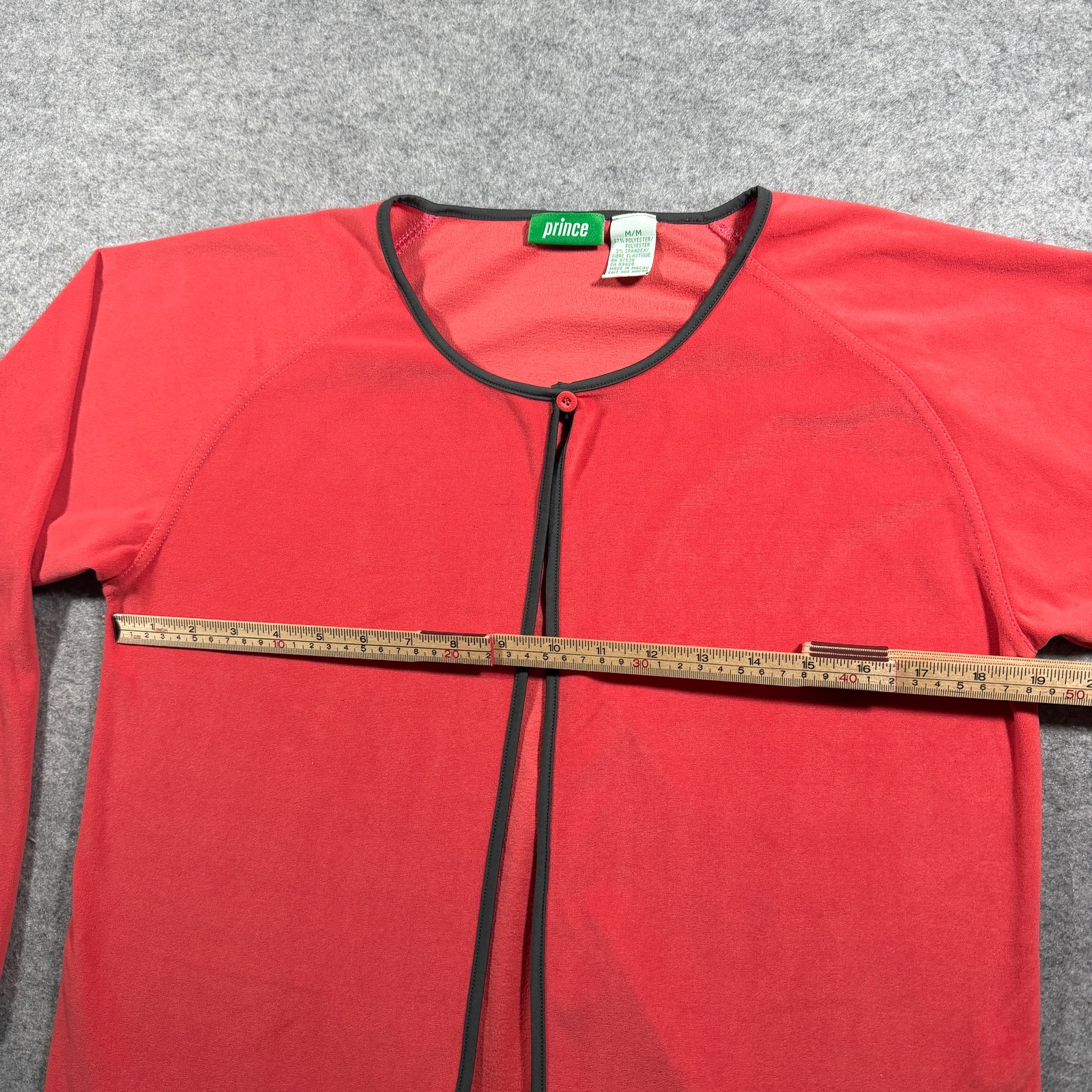 Vintage Prince Tennis Cardigan Womens M Red Velour One Button Athletic Warm Up thumbnail 6