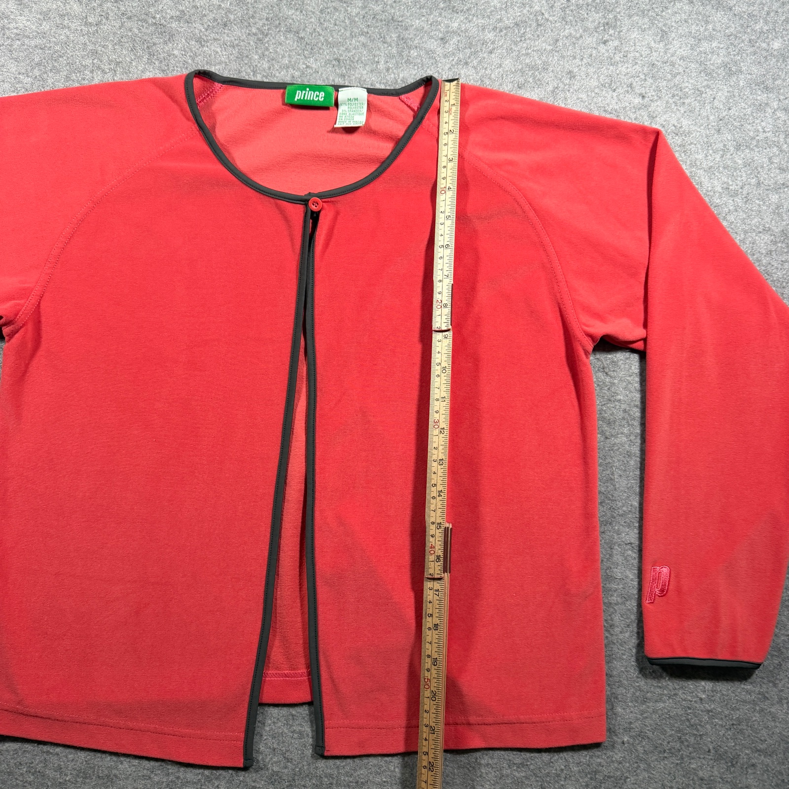 Vintage Prince Tennis Cardigan Womens M Red Velour One Button Athletic Warm Up thumbnail 8
