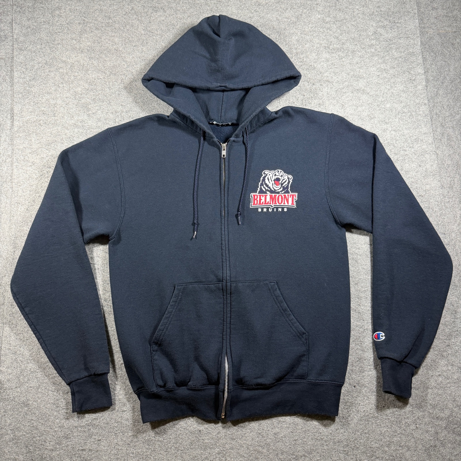 Champion Full Zip Hoodie Mens M Navy Belmont Bruins NCAA Embroidered Logo Fleece