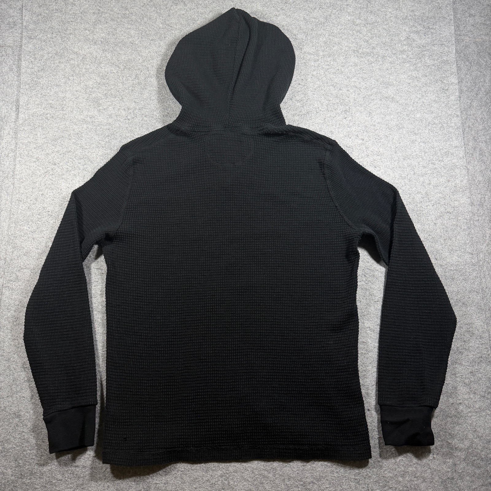 Vintage 90s Polo Ralph Lauren Hooded Thermal Shirt Womens L Black Waffle Knit thumbnail 2