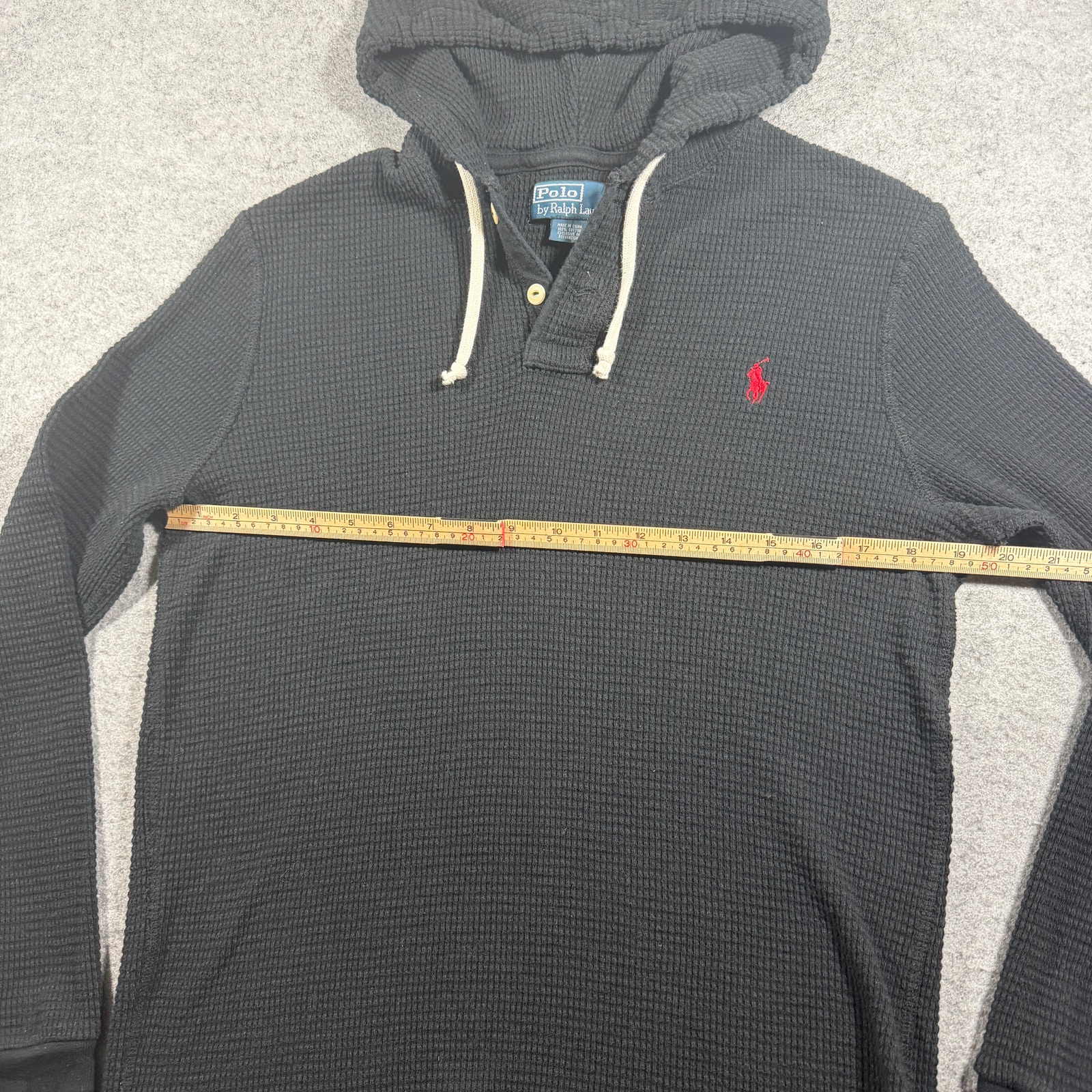 Vintage 90s Polo Ralph Lauren Hooded Thermal Shirt Womens L Black Waffle Knit thumbnail 7