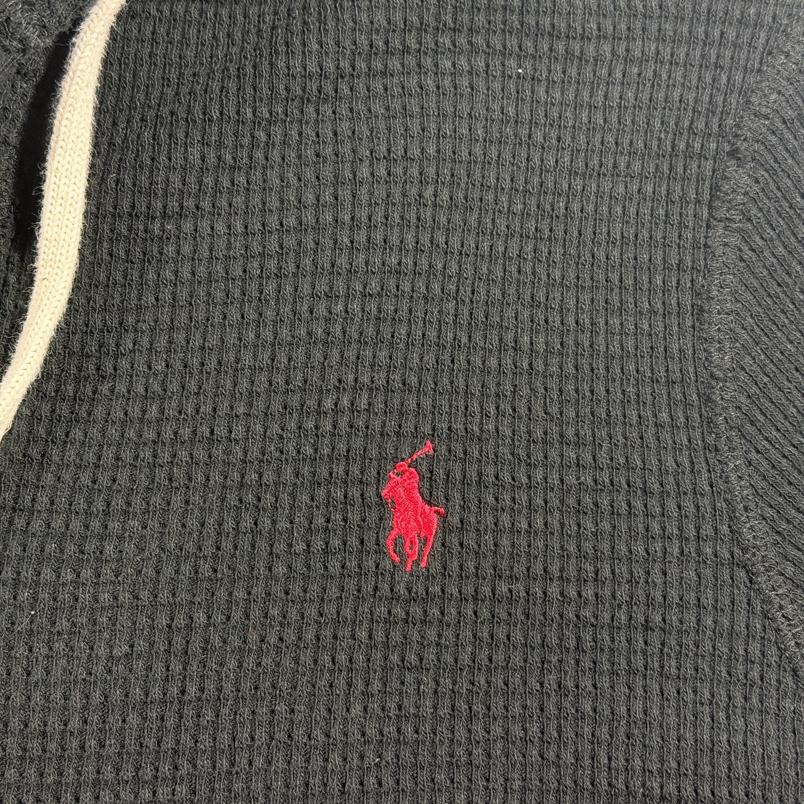 Vintage 90s Polo Ralph Lauren Hooded Thermal Shirt Womens L Black Waffle Knit thumbnail 10